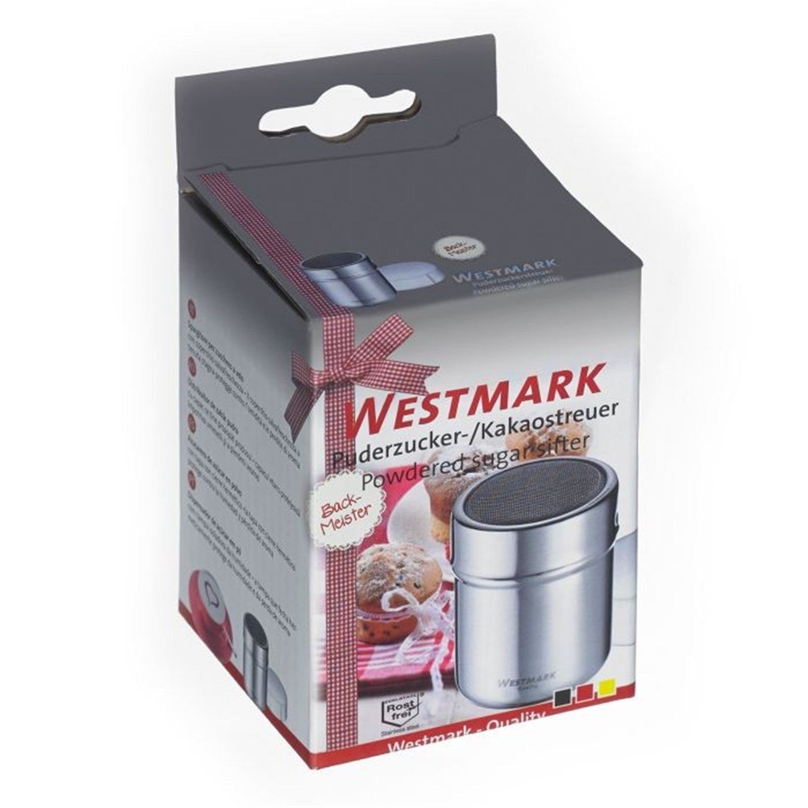 Praktischer Puderzuckerstreuer von Westmark mit Frischhaltedeckel, ideal zum Dekorieren von Gebäck und Frischhalten von Zucker.