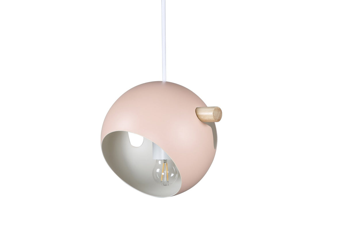 Runde Pendelleuchte in Altrosa aus PVC und Stahl, weicher Lampenschirm mit sanft geschwungener Form, skandinavisches Design.