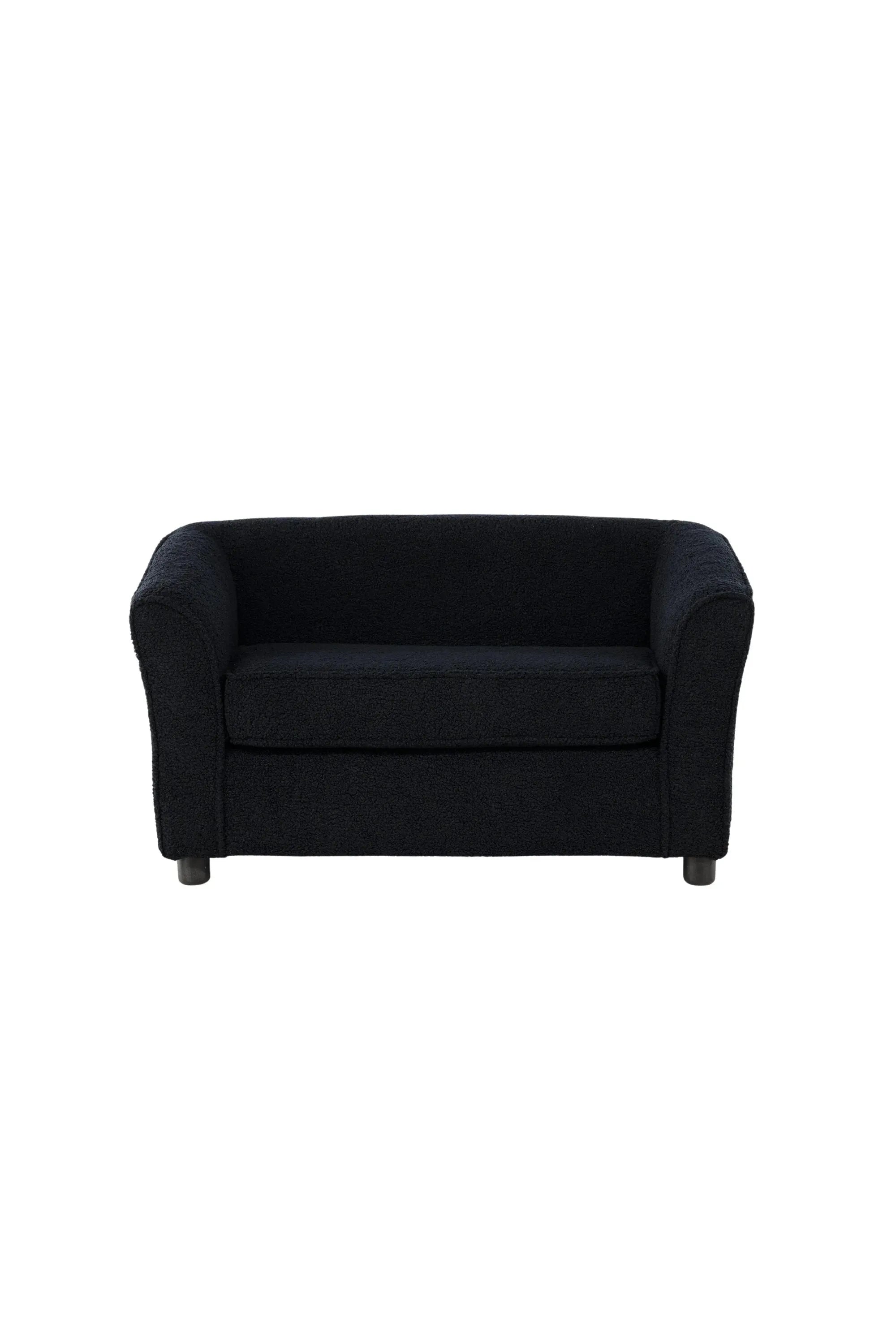 Das Måna Kids Sofa: FSC®-zertifiziert, elegant, komfortabel, mit weichem Teddy-Material und modernen Kunststoffbeinen.