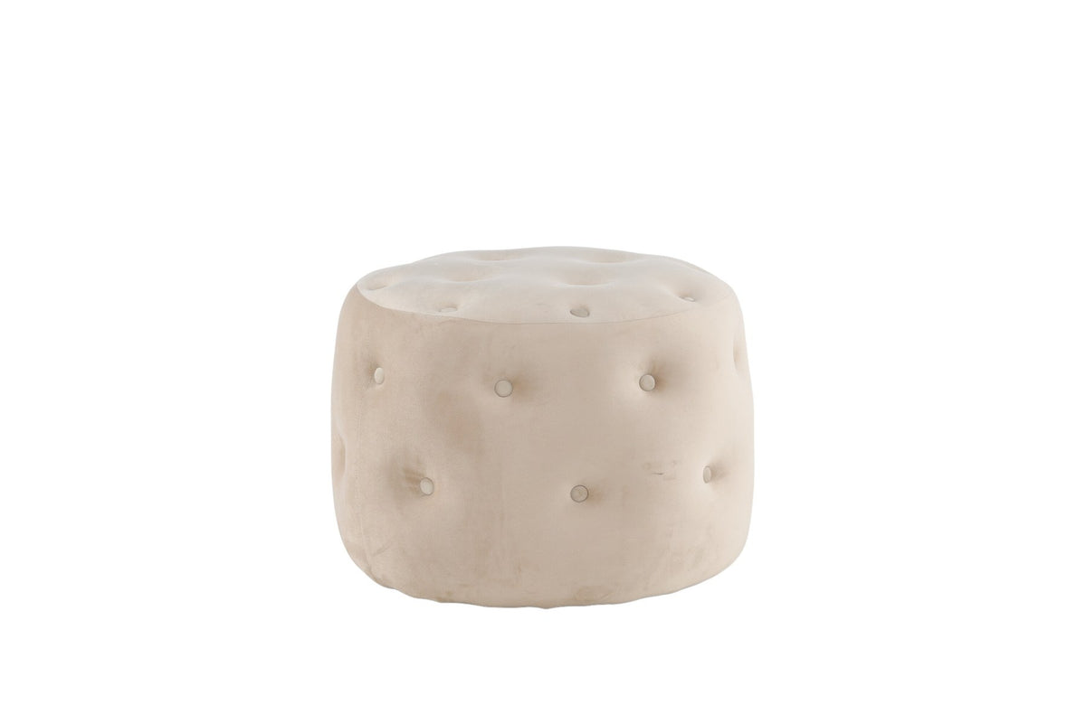 Runder Pouf Benjamin von Venture Home in Weiss, Bezug aus Polyestersamt mit gepolsterten Knöpfen, Durchmesser 55 cm, Höhe 44 cm