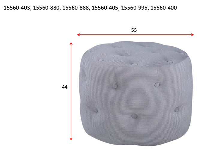 Runder Pouf Benjamin von Venture Home in Weiss, Bezug aus Polyestersamt mit gepolsterten Knöpfen, Durchmesser 55 cm, Höhe 44 cm