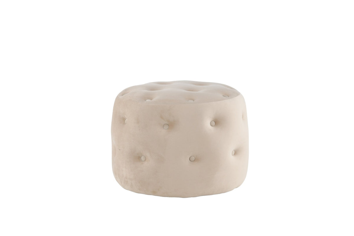 Runder Pouf Benjamin von Venture Home in Weiss, Bezug aus Polyestersamt mit gepolsterten Knöpfen, Durchmesser 55 cm, Höhe 44 cm
