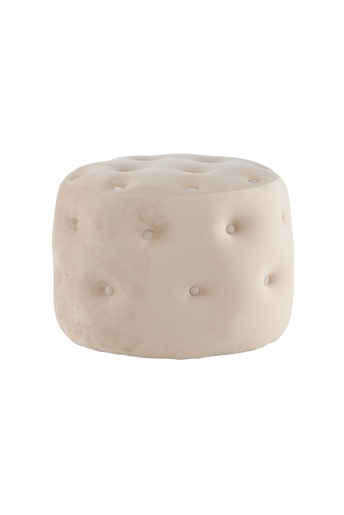 Runder Pouf Benjamin von Venture Home in Weiss, Bezug aus Polyestersamt mit gepolsterten Knöpfen, Durchmesser 55 cm, Höhe 44 cm
