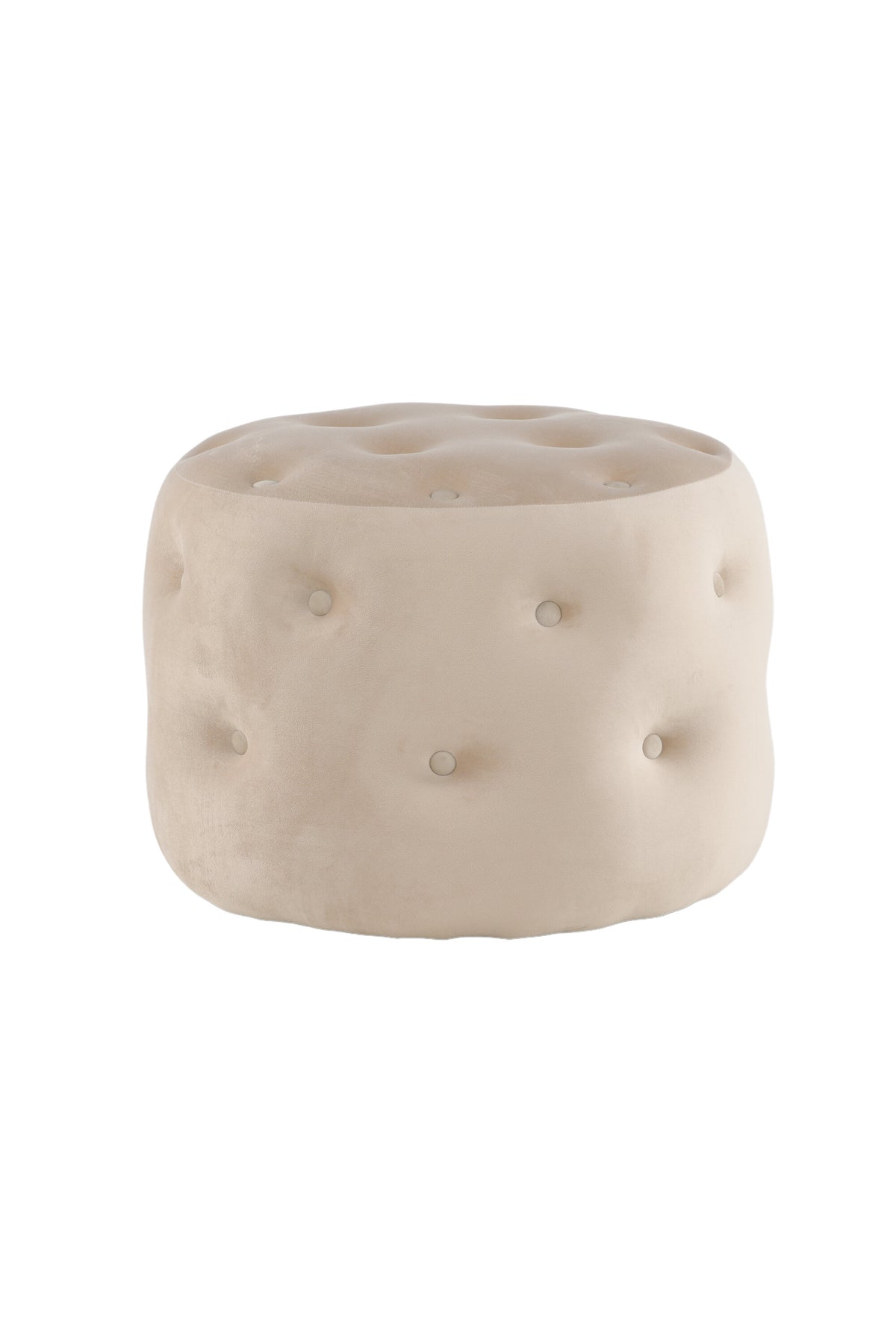 Runder Pouf Benjamin von Venture Home in Weiss, Bezug aus Polyestersamt mit gepolsterten Knöpfen, Durchmesser 55 cm, Höhe 44 cm