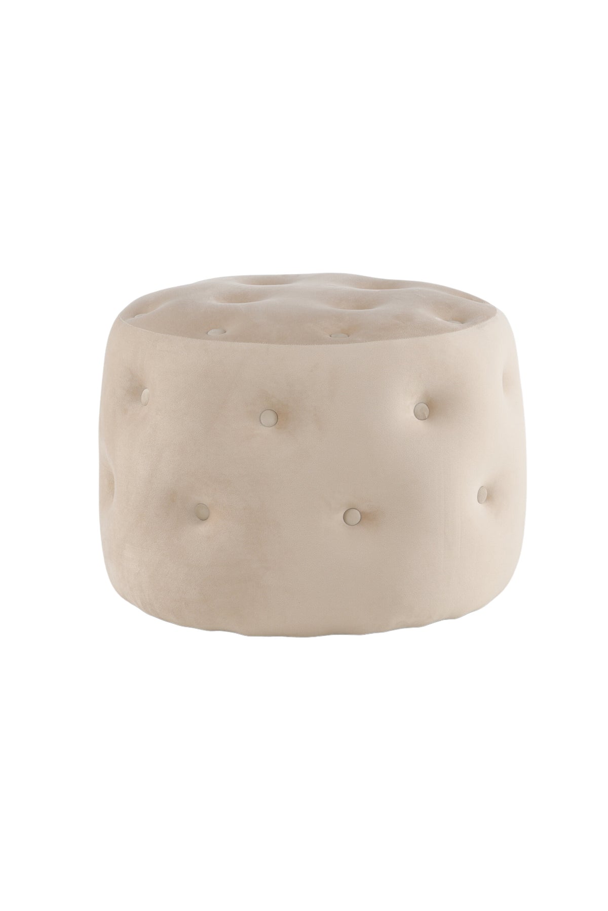 Runder Pouf Benjamin von Venture Home in Weiss, Bezug aus Polyestersamt mit gepolsterten Knöpfen, Durchmesser 55 cm, Höhe 44 cm