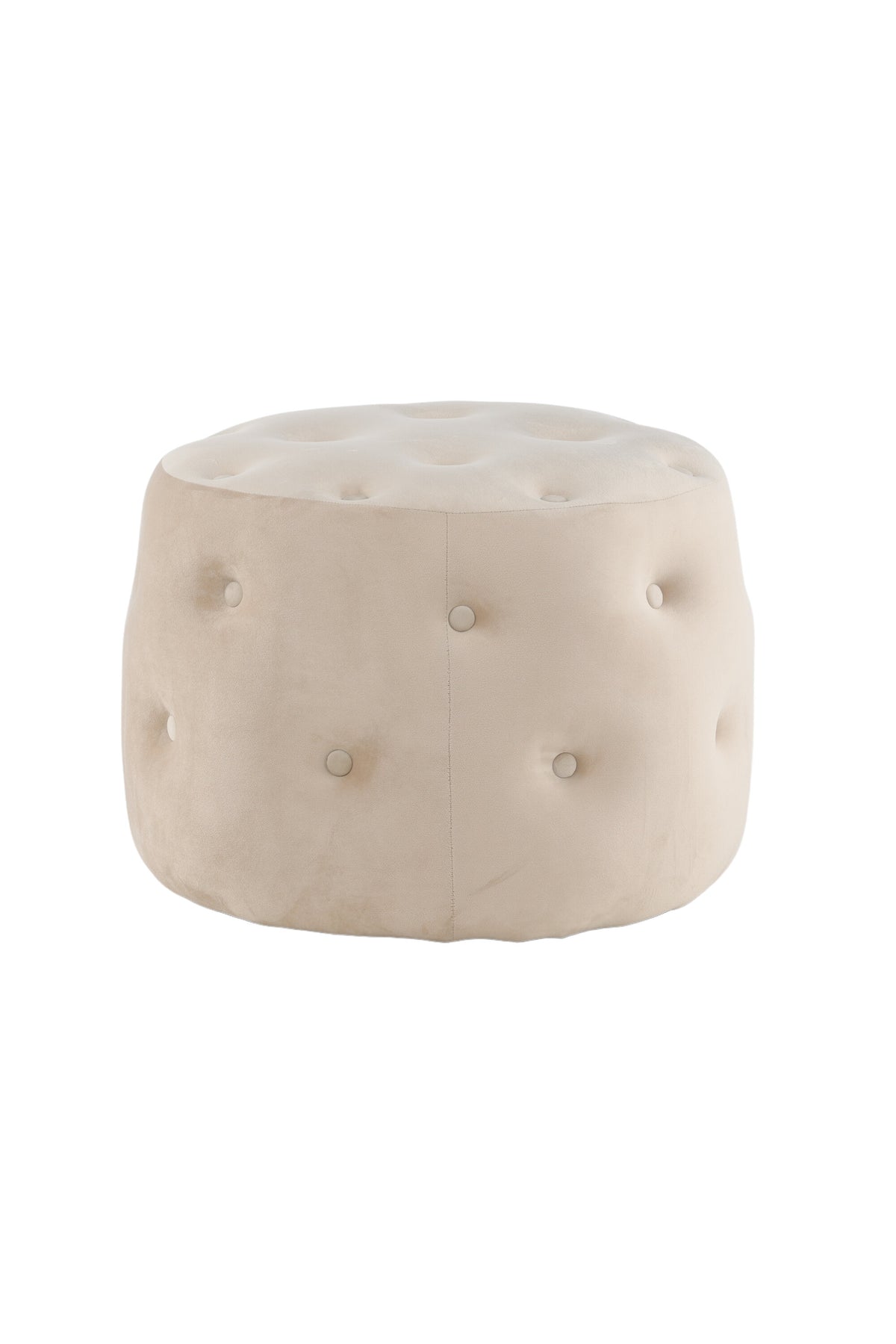 Runder Pouf Benjamin von Venture Home in Weiss, Bezug aus Polyestersamt mit gepolsterten Knöpfen, Durchmesser 55 cm, Höhe 44 cm