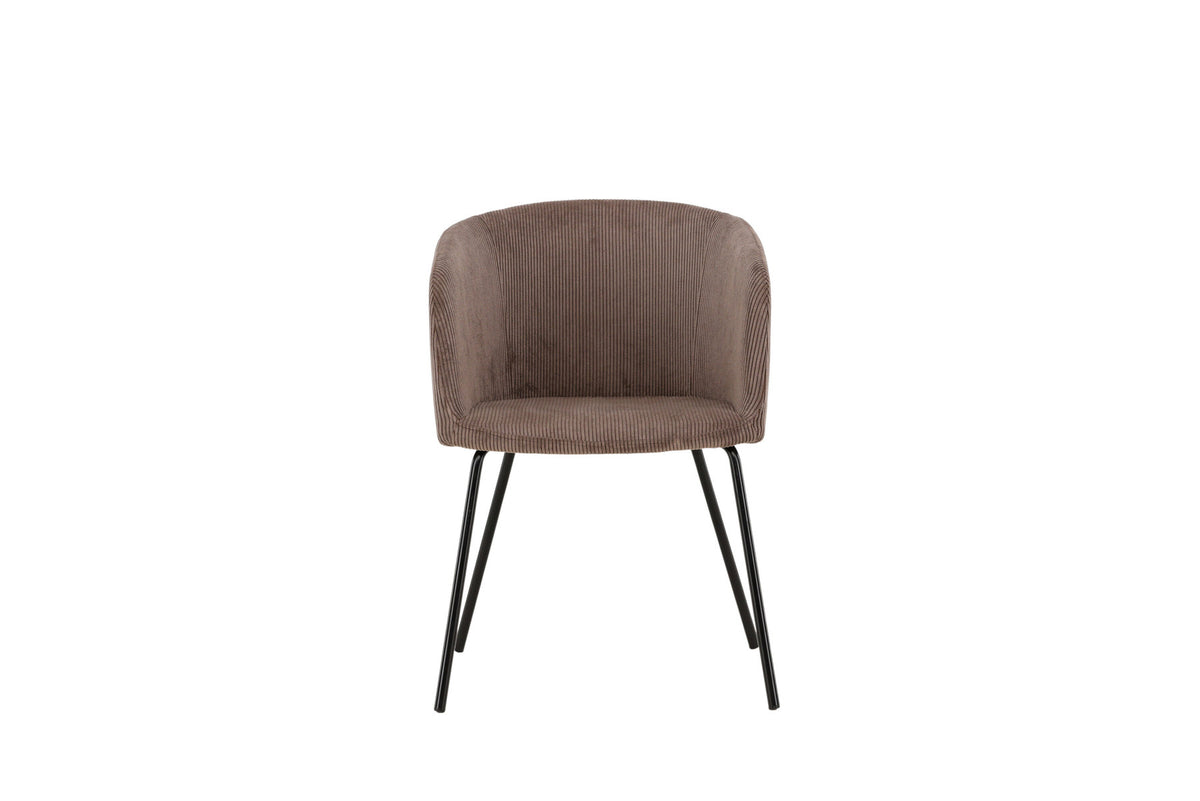 Berit Esszimmerstuhl von Venture Home mit braunem Polyester-Cord-Sitz, schwarzen Stahlbeinen und Armlehnen, modernes schlichtes Design