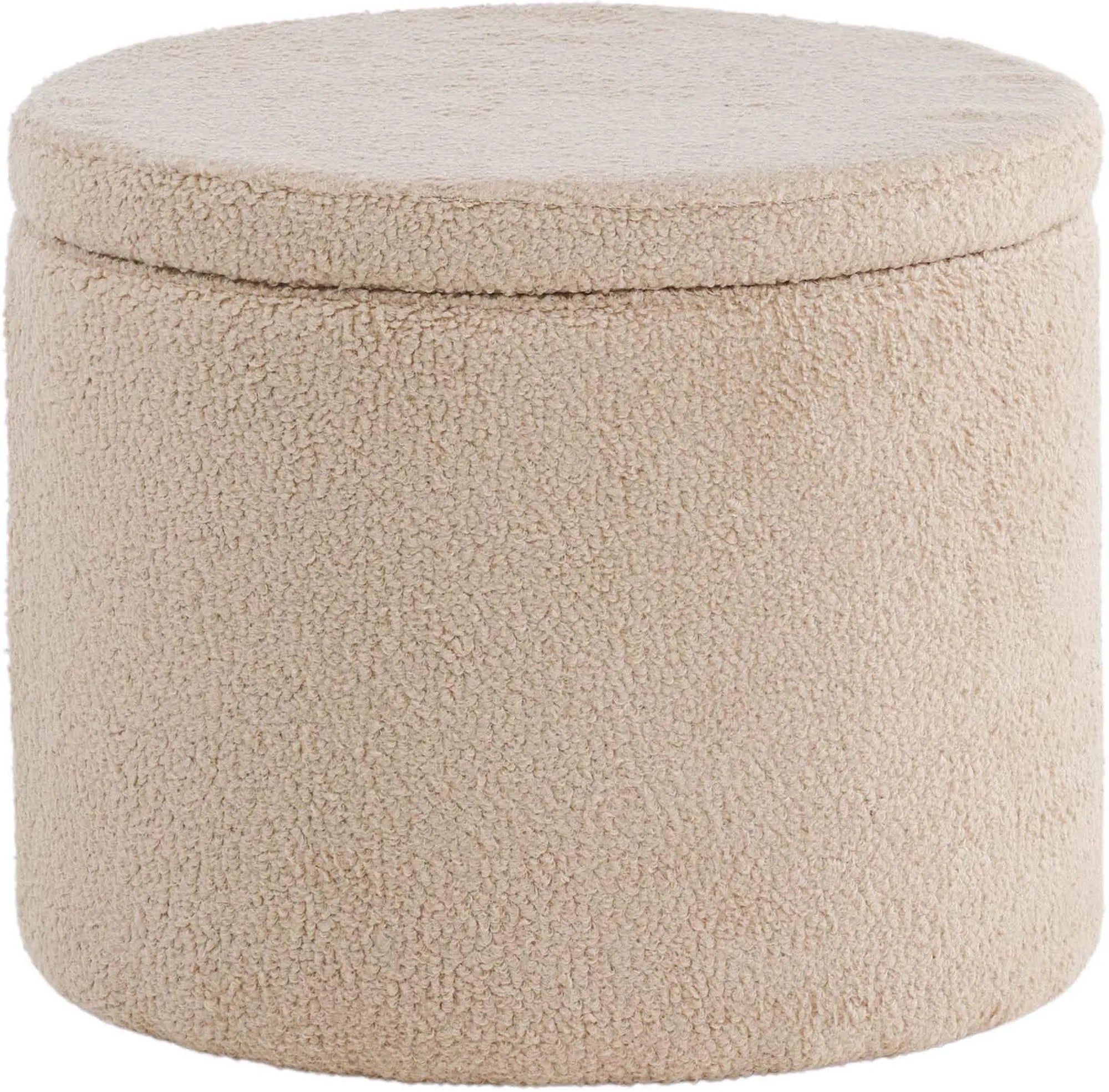 Der Dunken Ottoman von Venture Home: Eleganter, beiger Teddystoff, vielseitig als Sitzgelegenheit, Stauraum und Dekoration.