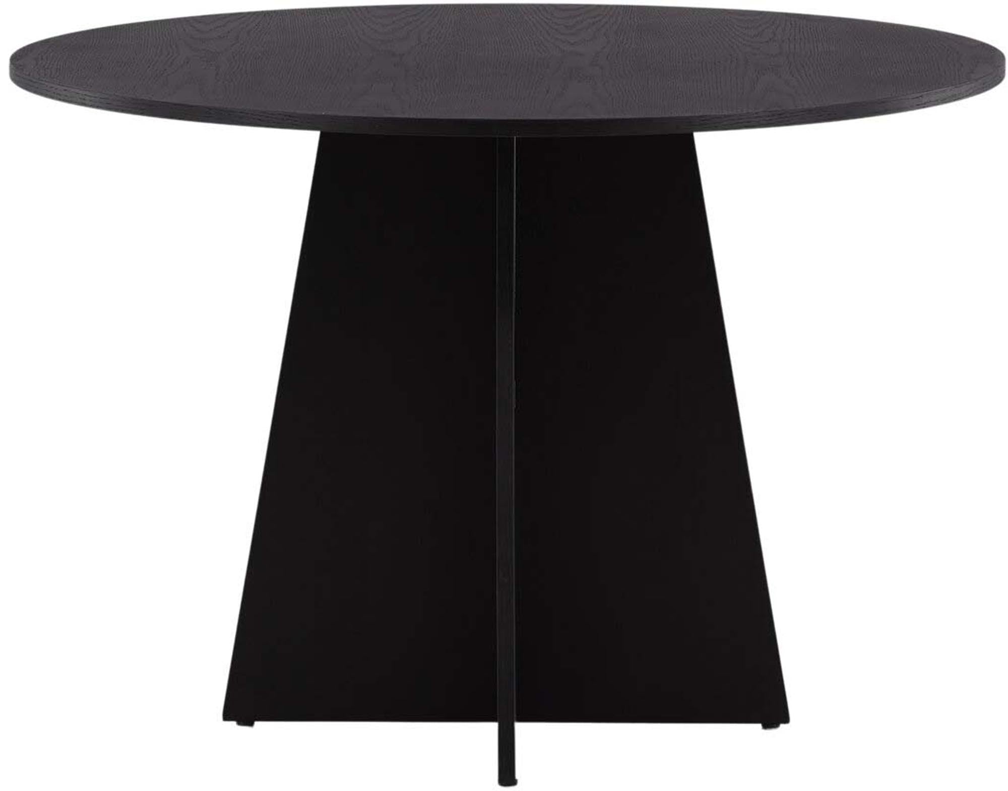 Eleganter runder Esstisch in Schwarz, ideal für gesellige Runden, mit stabilem MDF-Furnier und modernem Design.