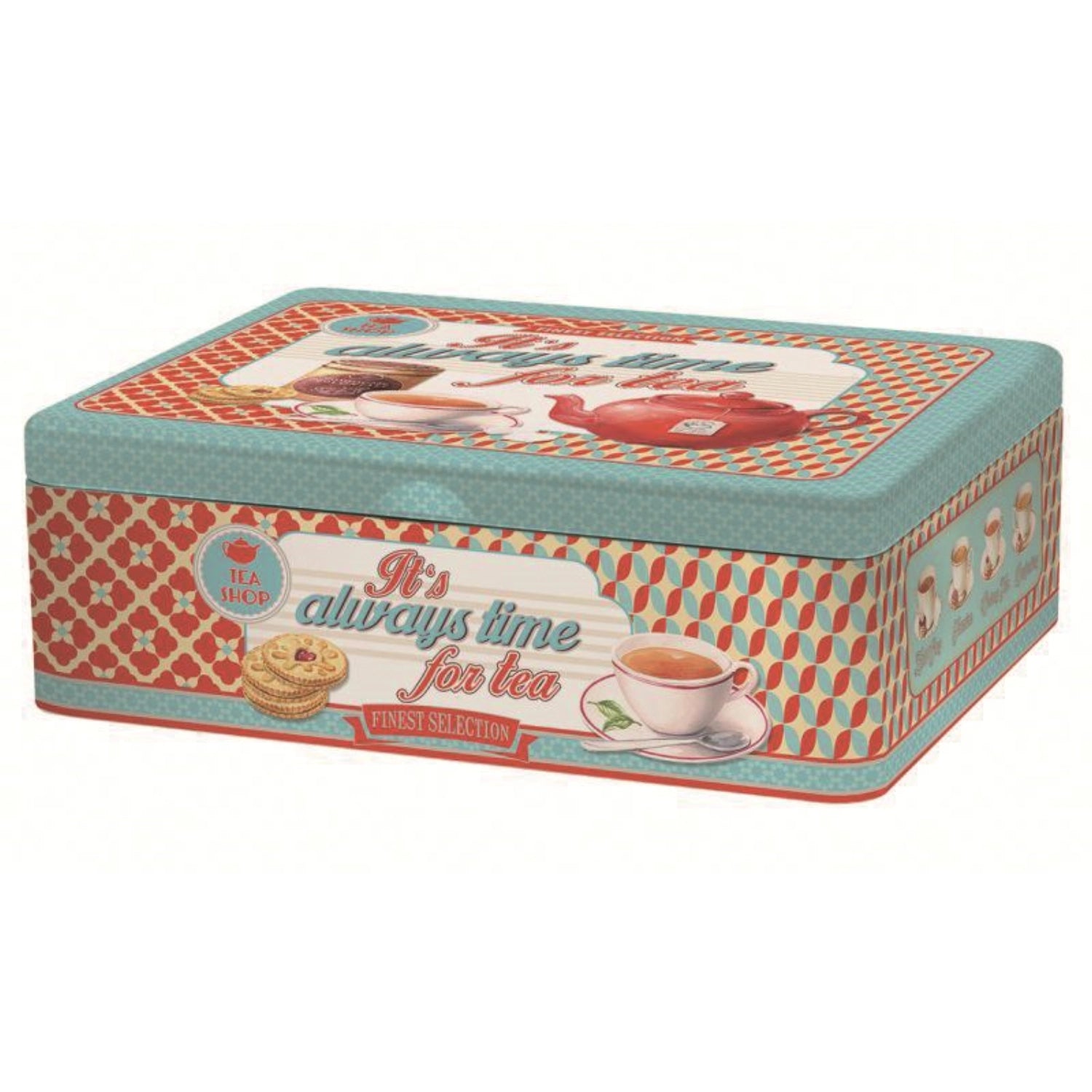 Entdecken Sie die stilvolle Its Always Time for Tea Teebox von Easy Life. Mit 6 Fächern für Ihre Teesorten, 20.5x16x7cm, ideal für Teeliebhaber!