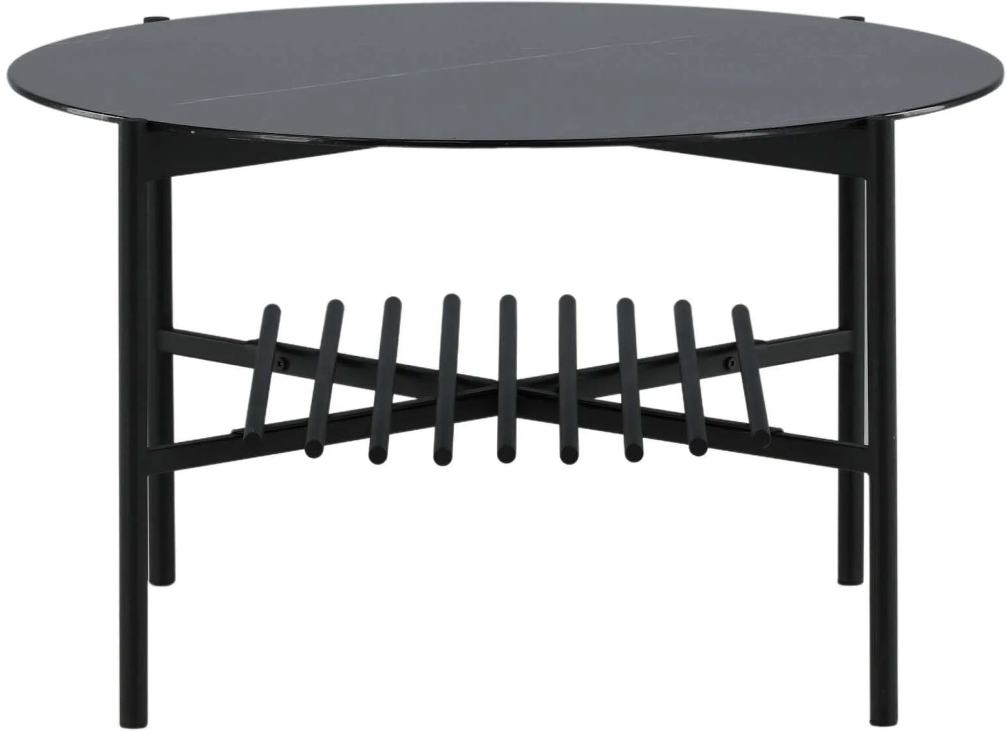 Runder Staf Coffee Tisch von Venture Home mit edler Marmorglasplatte.