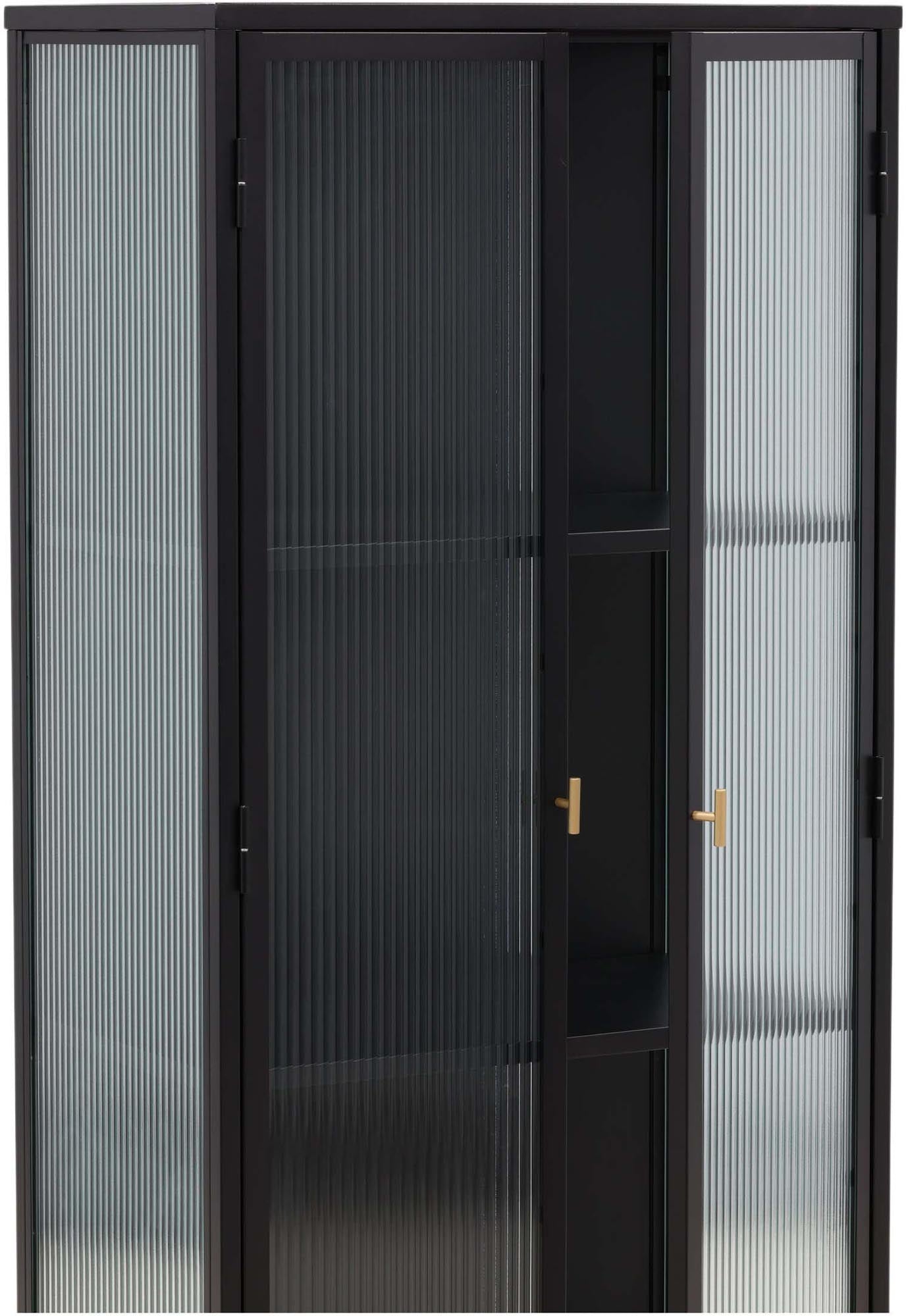 Entdecken Sie den Garis Schrank von Venture Home: Stilvolles Design, hochwertige Glastüren, langlebiger Stahlrahmen und viel Stauraum für Ihr Zuhause.