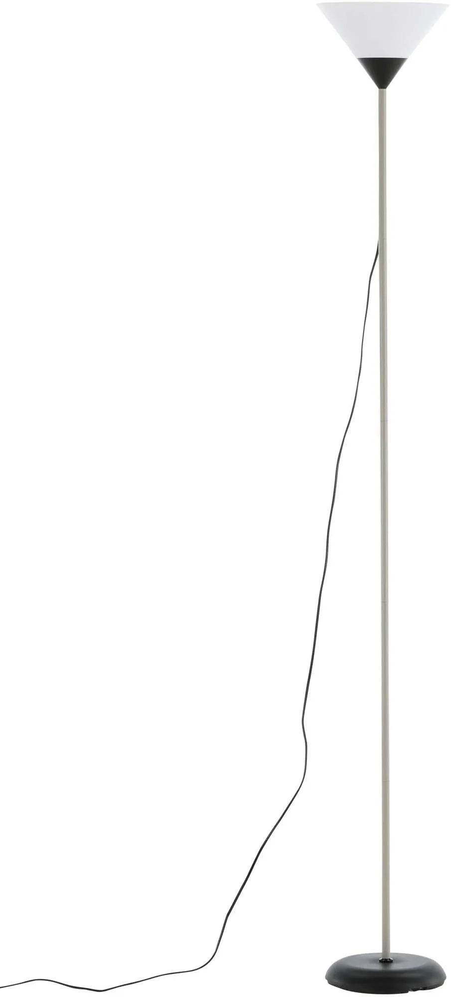 Die Batang Stehleuchte von Venture Home: Elegantes Design aus Stahl, beige mit schwarzem Fuß, weißer Schirm für sanftes Licht.