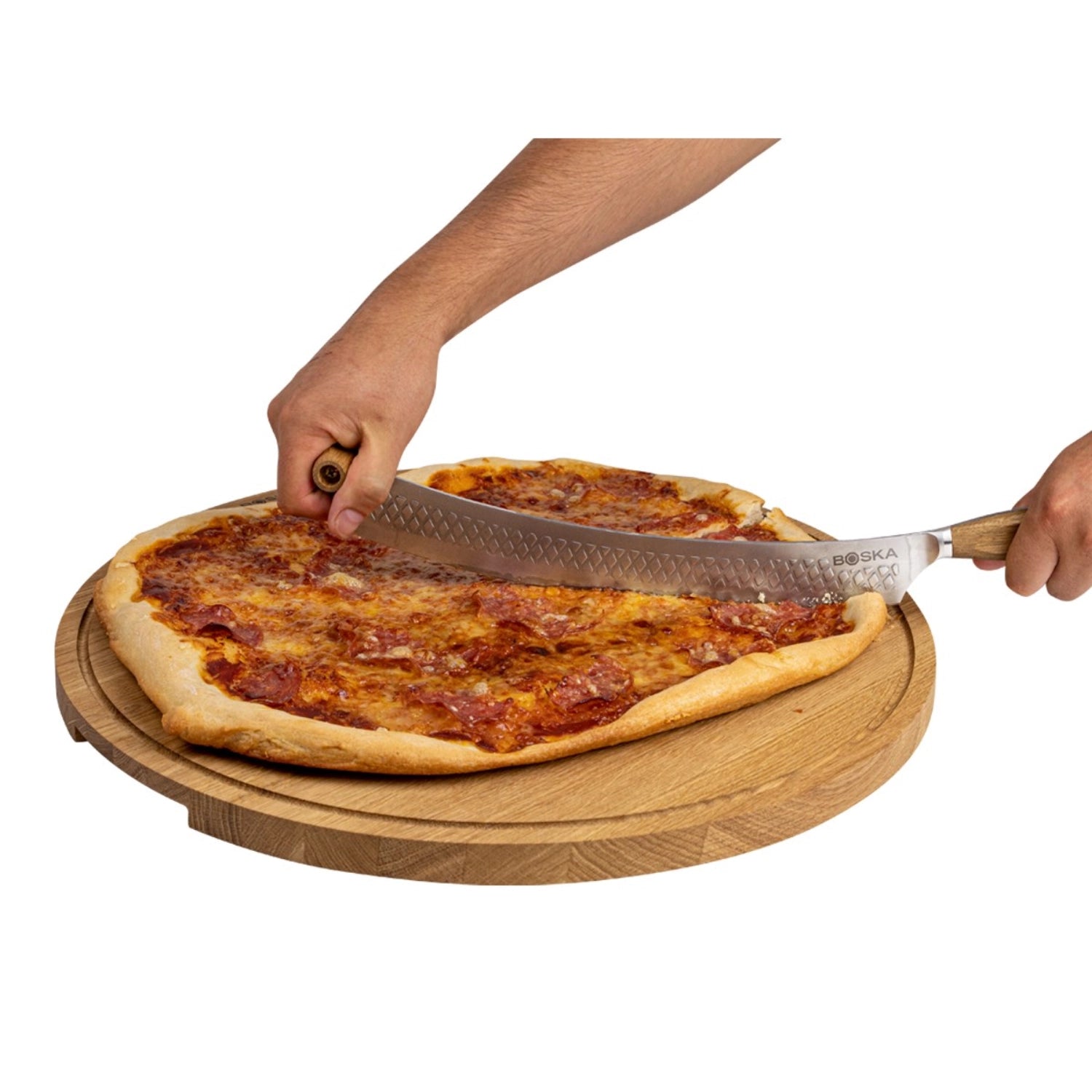 Pizza couteau en acier inoxydable en bois de chêne