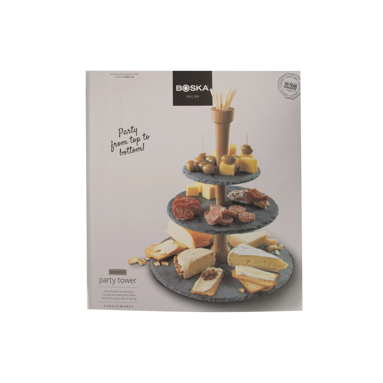 Party Tower schwarz Edelstahl Schiefer Eiche 360x325x60mm