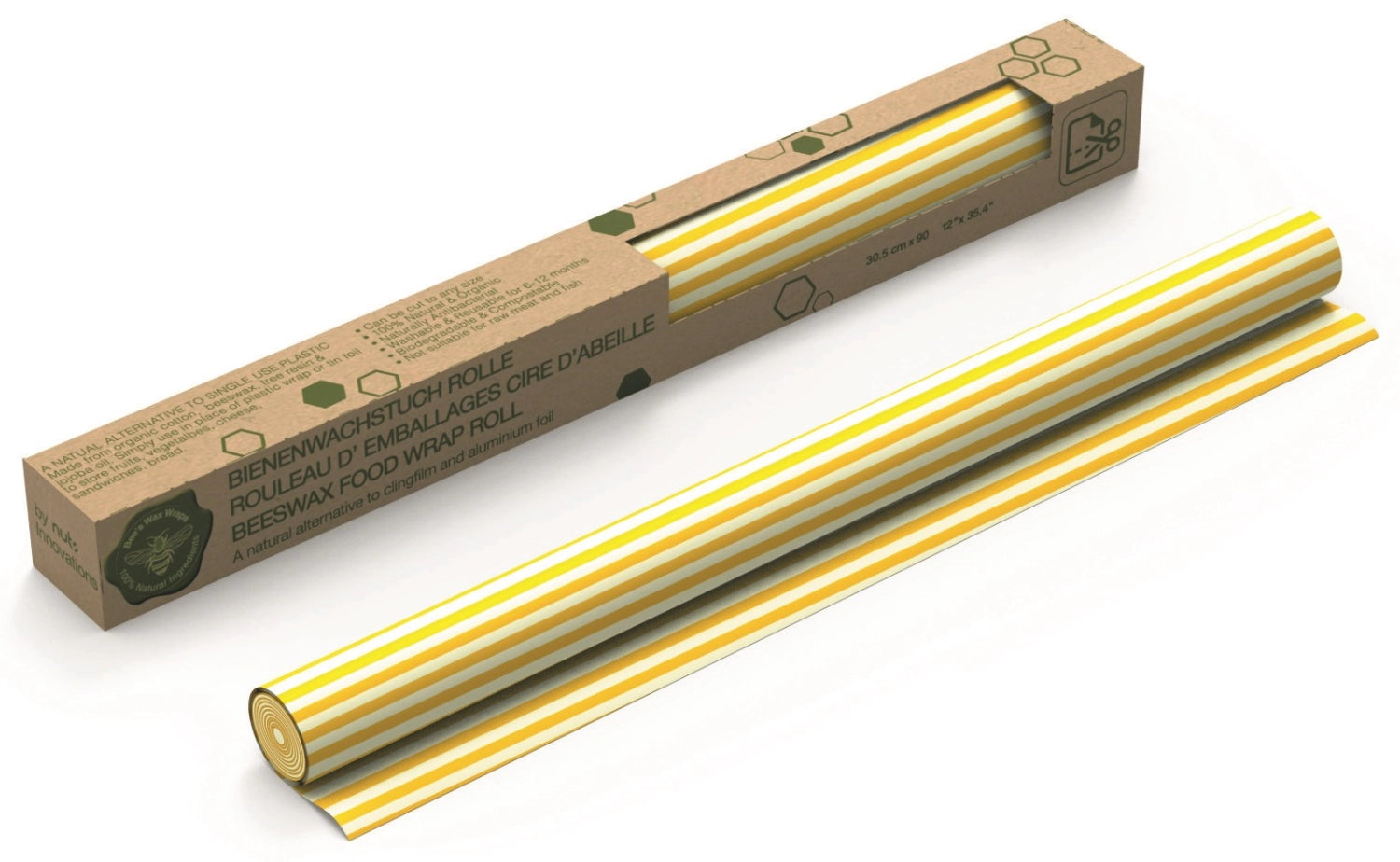 Bienenwachstuch-Rolle Streifen gelb/weiss 30.5x90cm - KAQTU Design