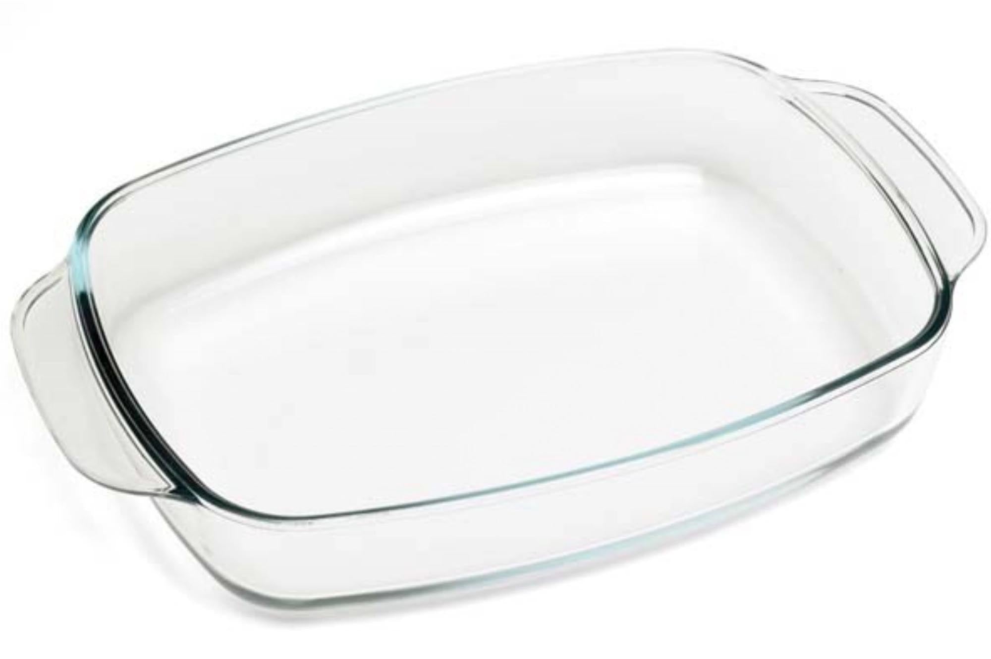 Hochwertige 500° Auflaufform aus Borosilikatglas, 33.5x21.5x6 cm, ideal für grosse Portionen, ofen- und mikrowellengeeignet.