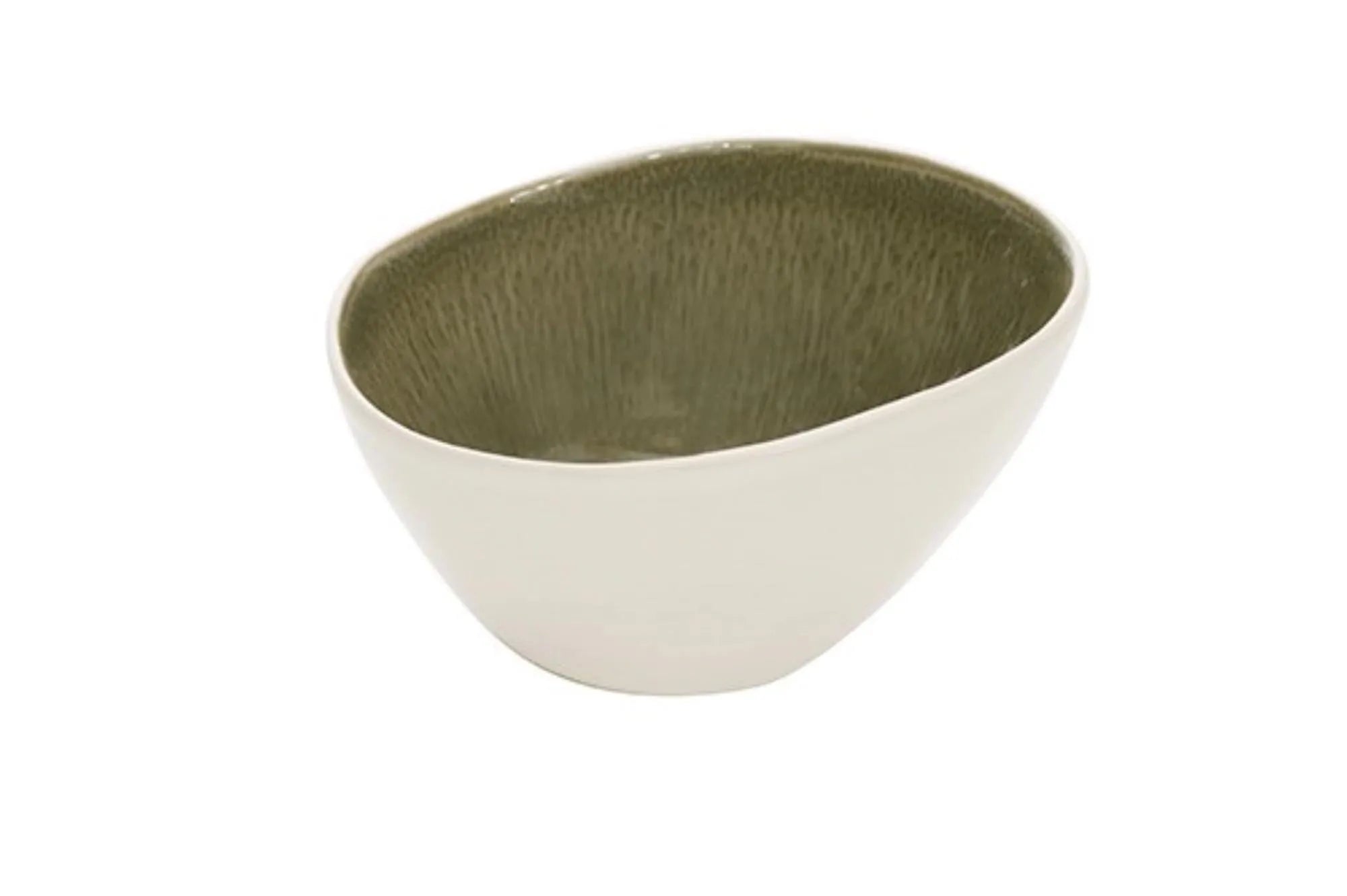 Elegante, ovale Steingutschüssel (10.5x8x6 cm) in Olivton, ideal für Snacks. Spülmaschinen- und mikrowellenfest. Stilvoll und praktisch.