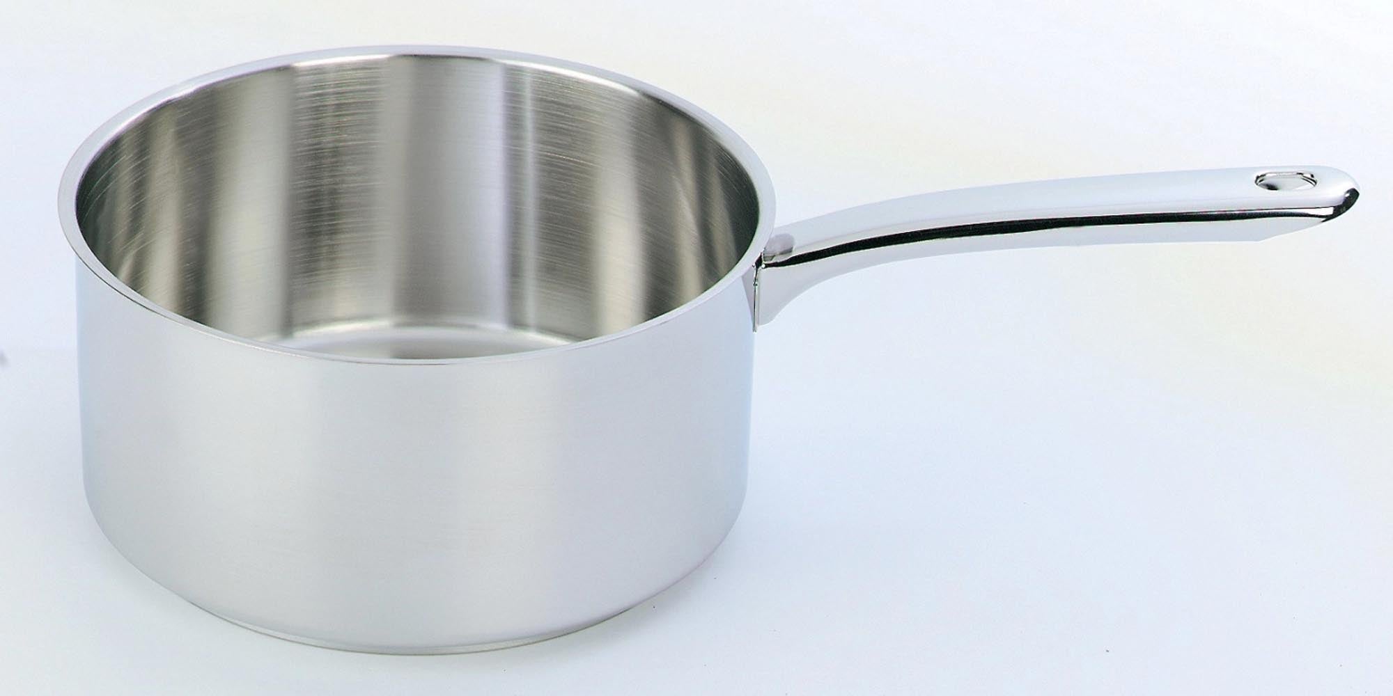 Hochwertige 1.5L Edelstahlkasserolle von Demeyere: robust, korrosionsbeständig, ergonomisch, spülmaschinenfest.