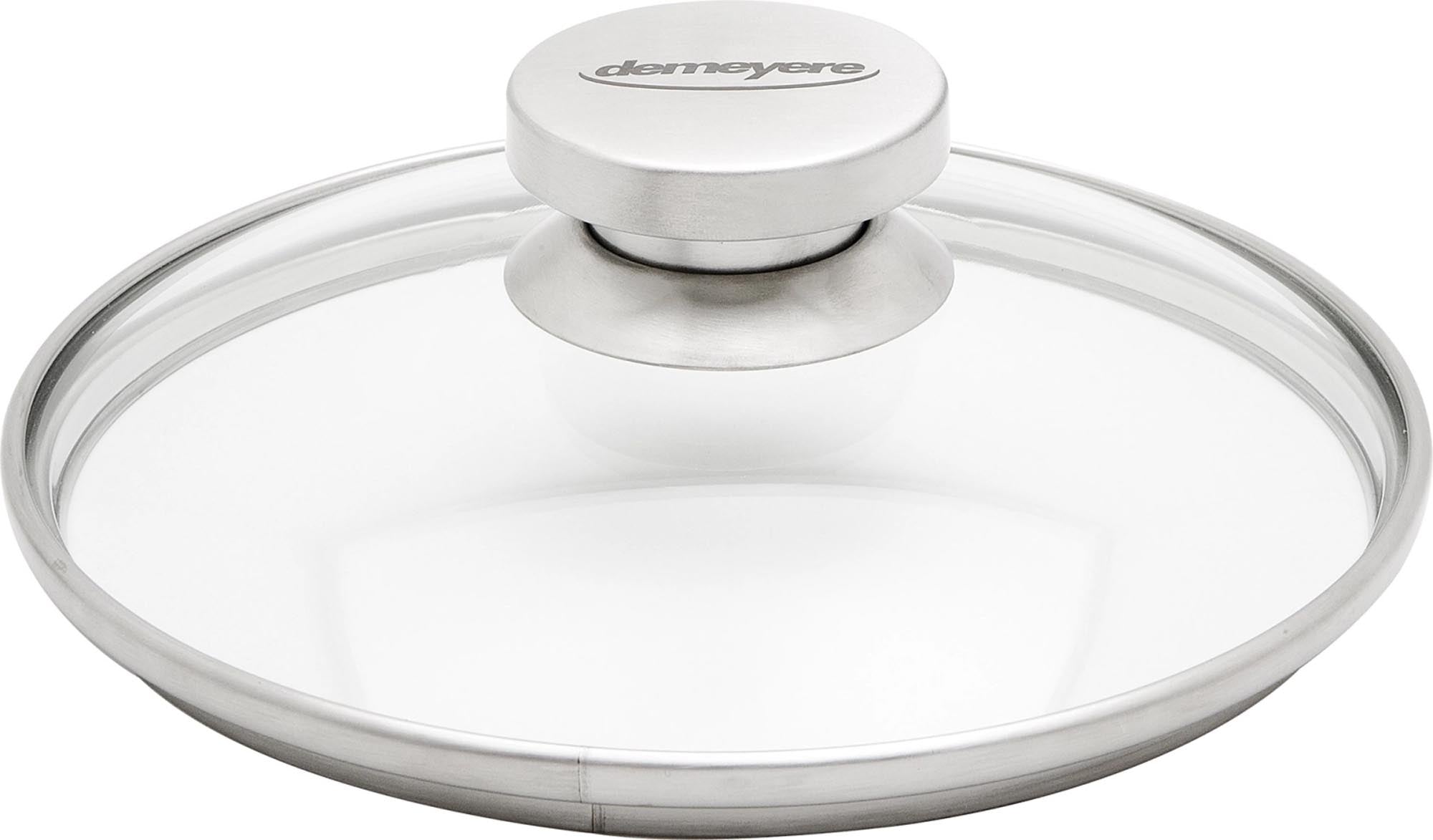 Eleganter 22cm Glasdeckel von Demeyere: Hitzebeständiges Glas, robuster Edelstahlring, spülmaschinenfest, für energieeffizientes Kochen.