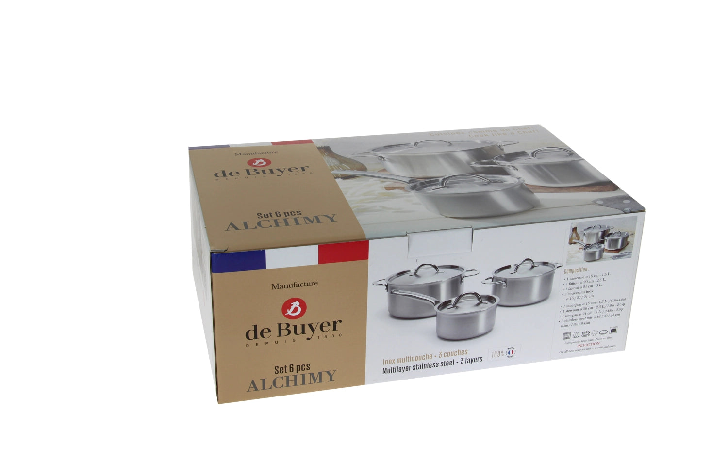 Entdecken Sie das 6er Set Kochtöpfe Alchimy von de Buyer: Hochwertige Edelstahl-Töpfe (16, 20, 24 cm) mit optimaler Wärmeverteilung und benutzerfreundlichem Design.