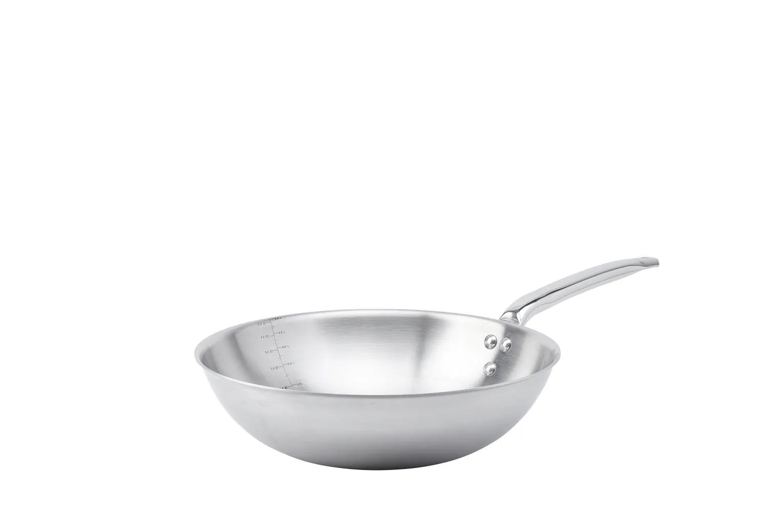 Eleganter 32 cm Edelstahl-Wok von de Buyer mit Antihaftbeschichtung, ergonomischem Griff und hoher Wärmeleitfähigkeit.