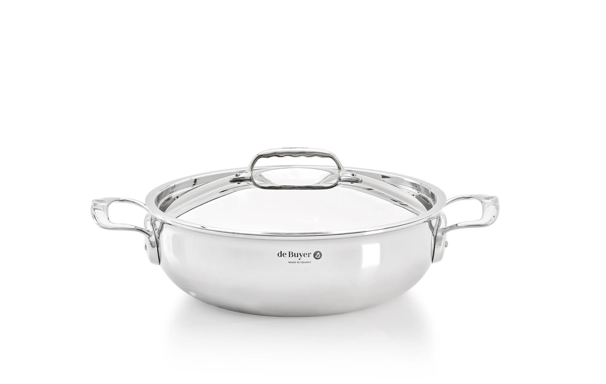 Entdecken Sie den AFFINITY Bratentopf konisch 28cm von de Buyer. Ideal für Induktion, aus hochwertigem Edelstahl, perfekt für Fleisch und Gemüse.