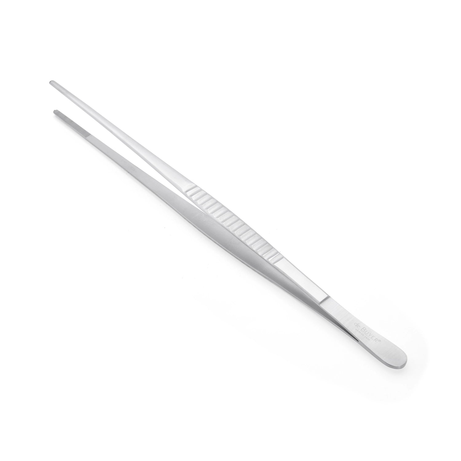 25cm Edelstahl-Pinzette von de Buyer: Präzise, ergonomisch, spülmaschinenfest. Ideal für feine Küchenarbeiten.