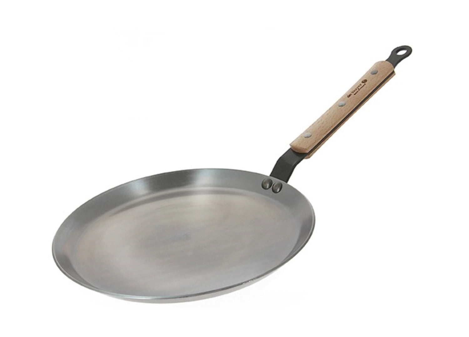 Hochwertige 24 cm Crêpepfanne aus Mineral B Bois, ideal für die Zubereitung von feinen Crêpes, ausgestattet mit einem stabilen Holzgriff für besten Komfort.