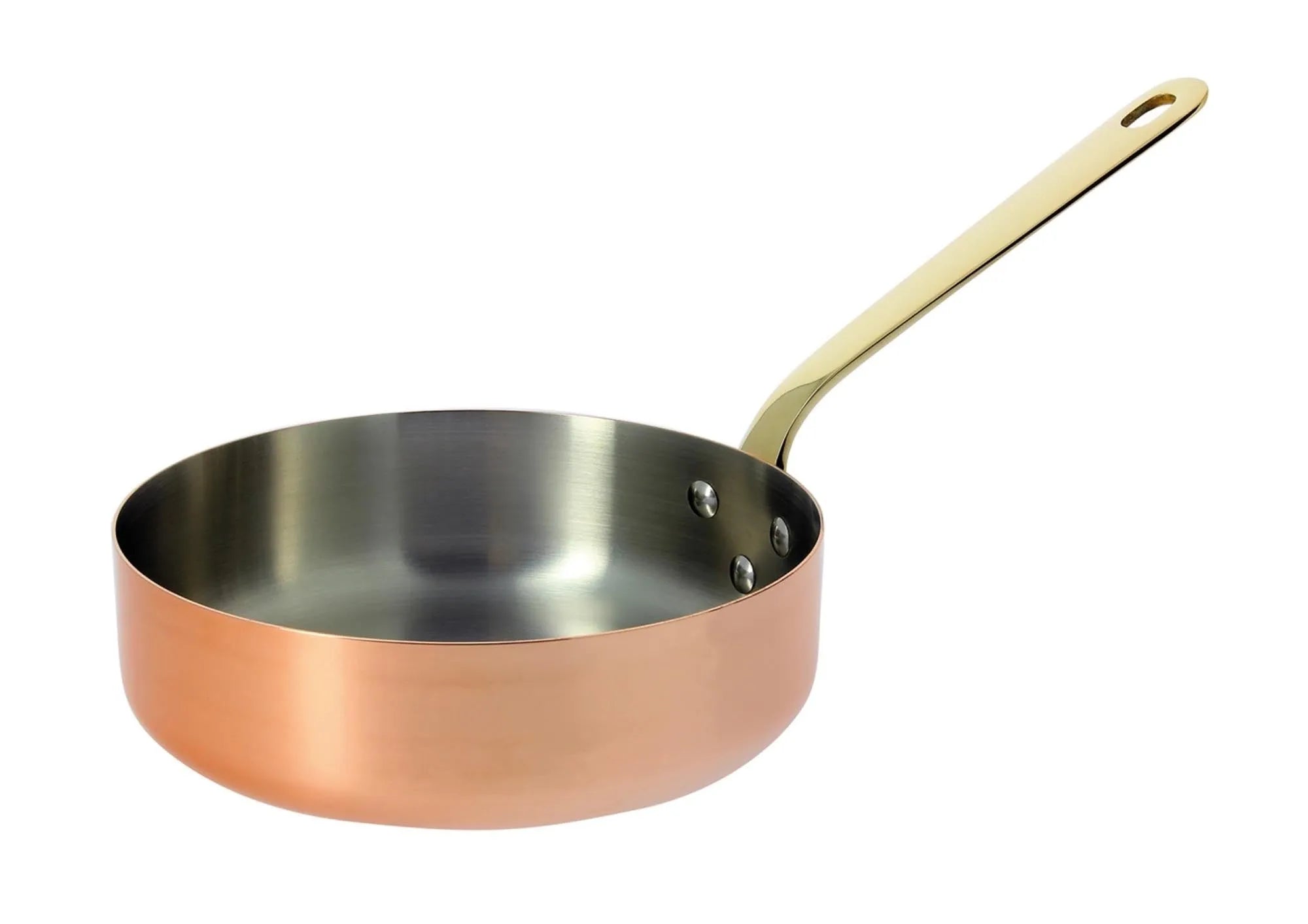 Elegante INOCUIVRE Sauteuse Ø16cm: Kupfer-Edelstahl, Messinggriff, exzellente Wärmeleitung, ideal für kleine Portionen. Perfekt für Herd & Ofen.