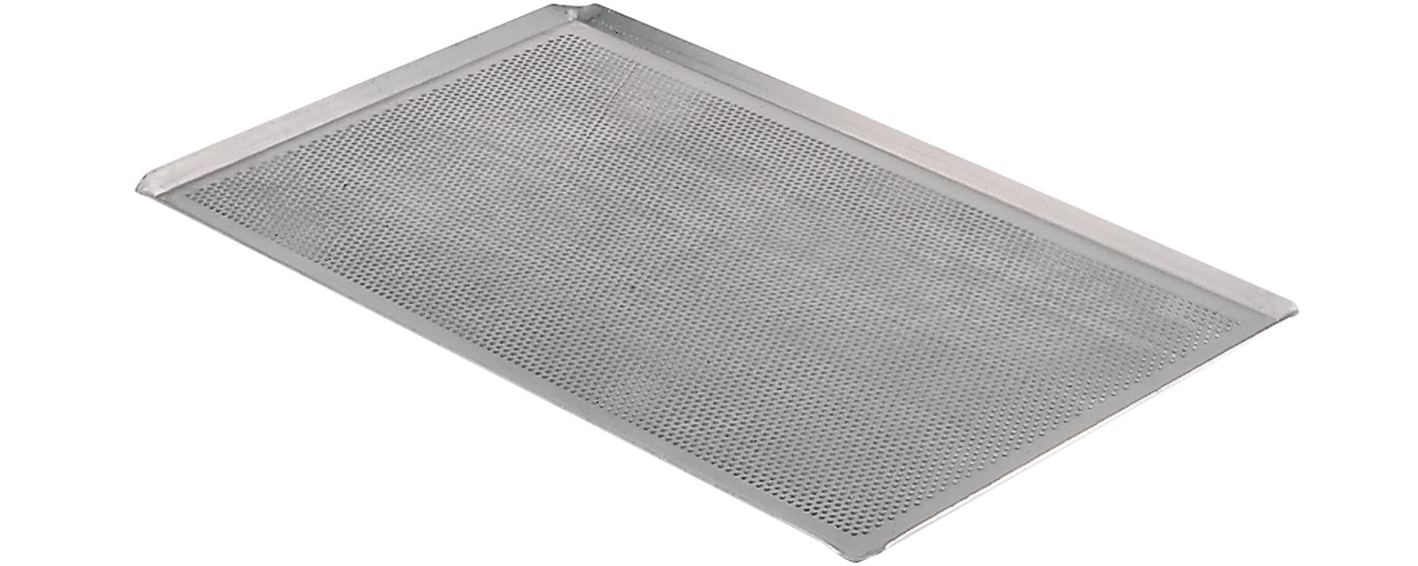 Perfektes Backblech: Alu, perforiert, 40x30cm, schräge Kante. Optimale Luftzirkulation, leicht zu reinigen, ideal für Kuchen & Pizza.