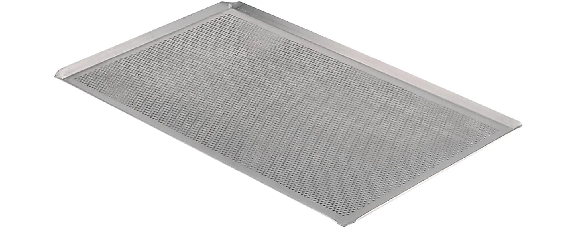Perfektes Backblech: Alu, perforiert, 40x30cm, schräge Kante. Optimale Luftzirkulation, leicht zu reinigen, ideal für Kuchen & Pizza.