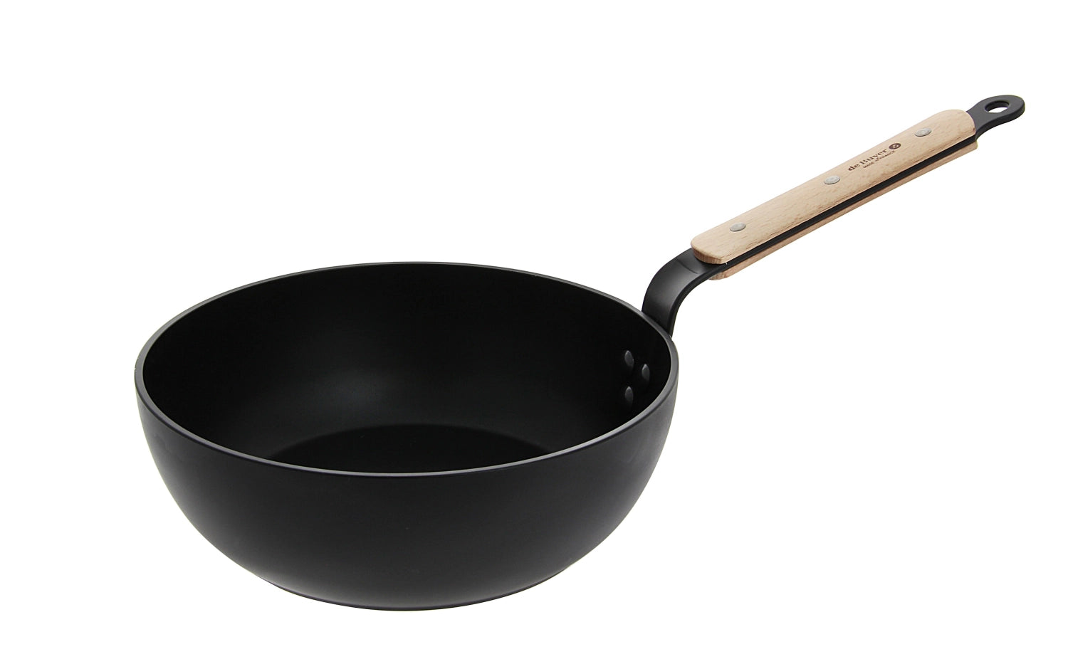 Elegante 28cm Sauteuse aus Aluminium mit Antihaftbeschichtung, Buchenholzgriff, ideal für Induktion und vielseitige Küche.