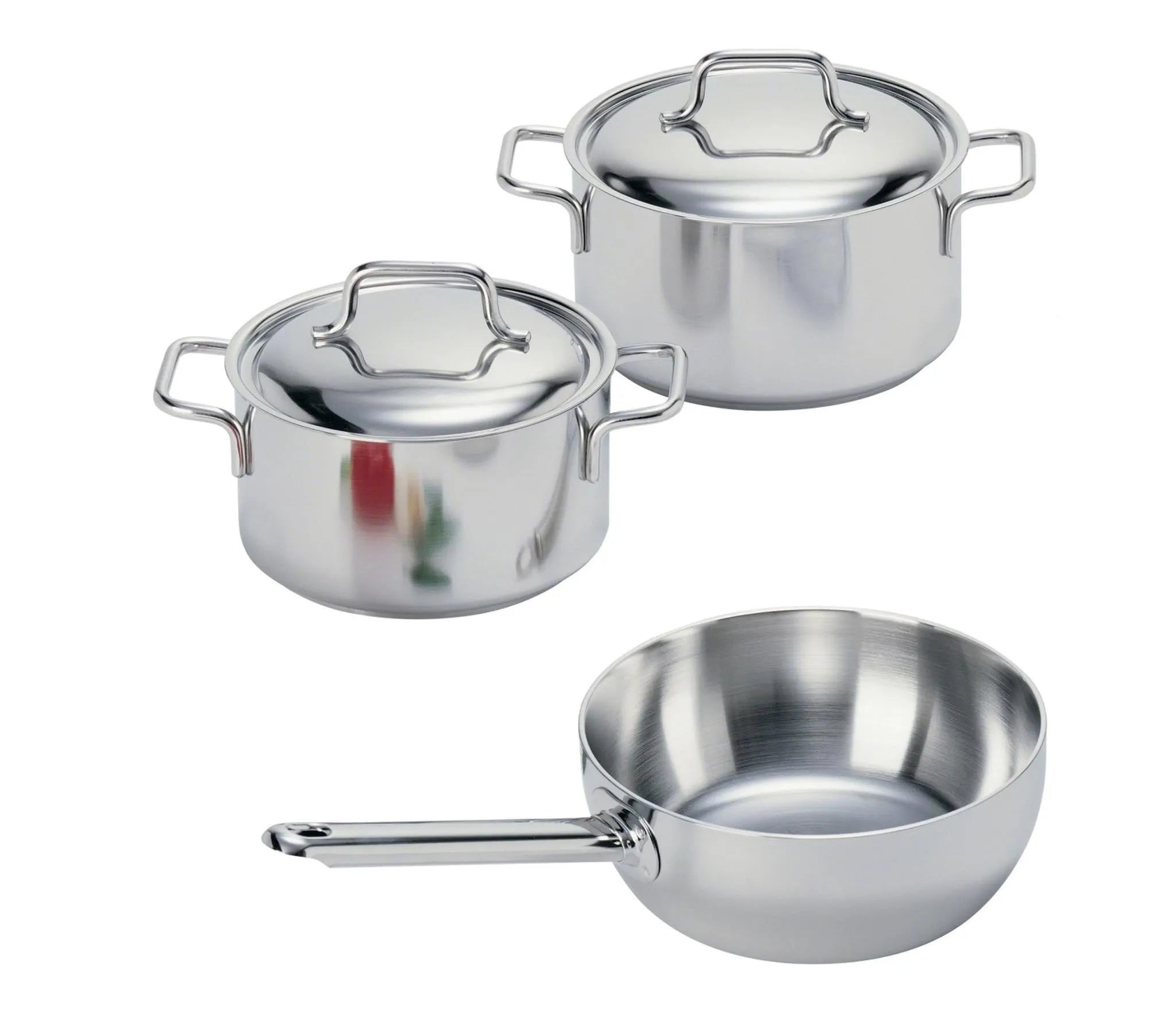 Hochwertiges 3-teiliges Apollo Set von Demeyere: Edelstahl, Silvinox-Oberfläche, für alle Herdarten, langlebig und funktional.