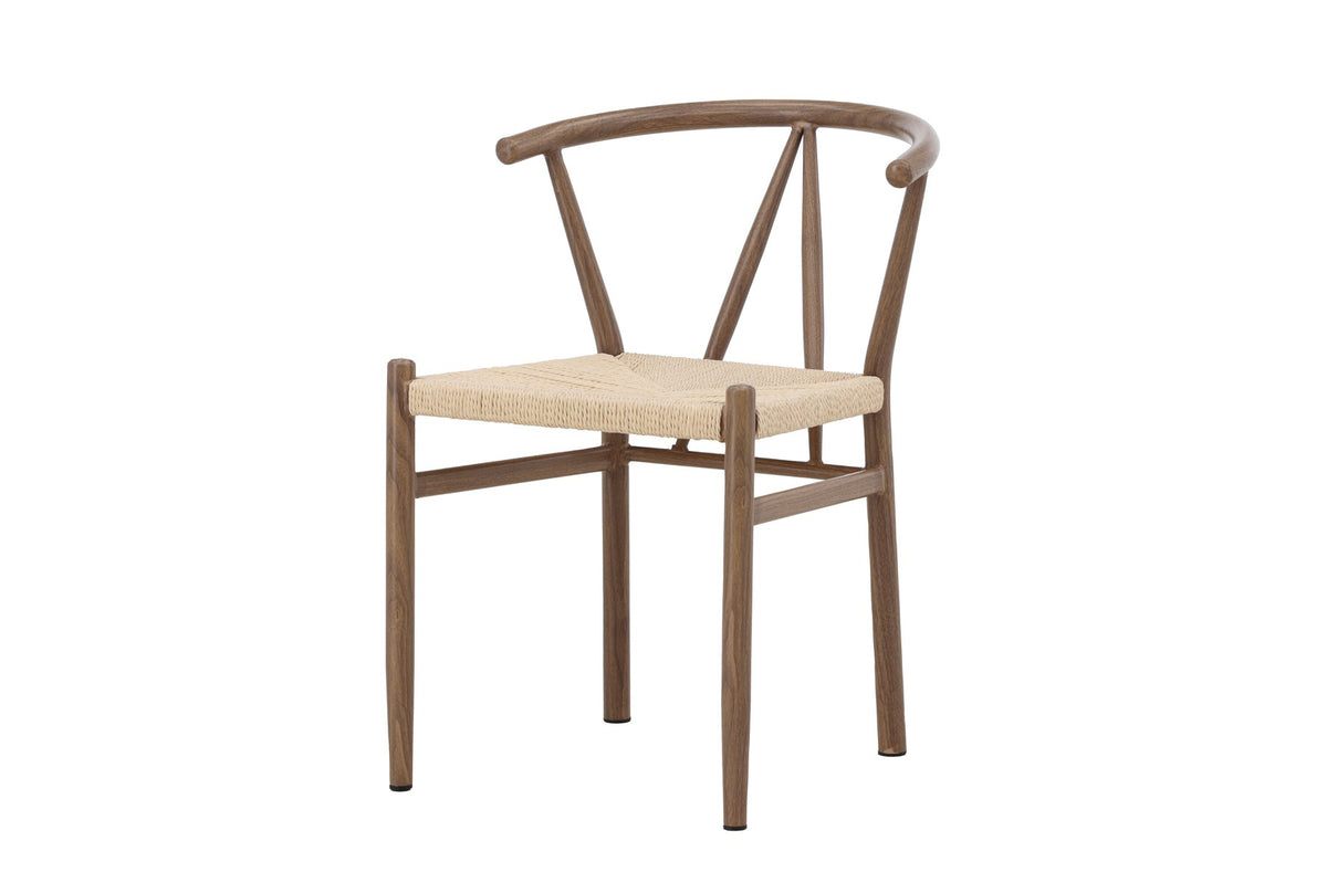 Esszimmerstuhl Alfons von Venture Home in Beige und Braun, Sitzfläche aus Rattan, Beine aus Stahl, schlichte skandinavische Form
