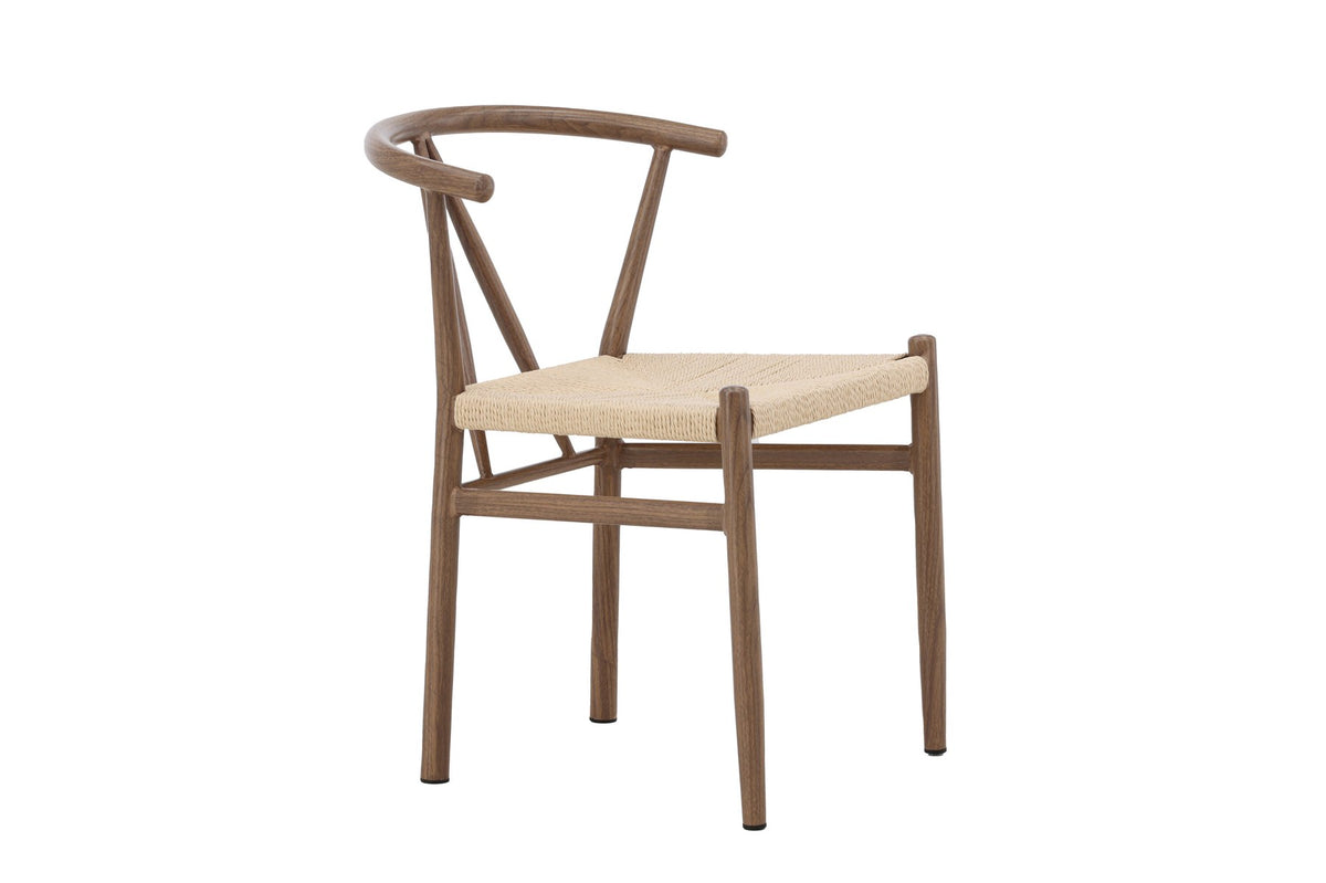 Esszimmerstuhl Alfons von Venture Home in Beige und Braun, Sitzfläche aus Rattan, Beine aus Stahl, schlichte skandinavische Form