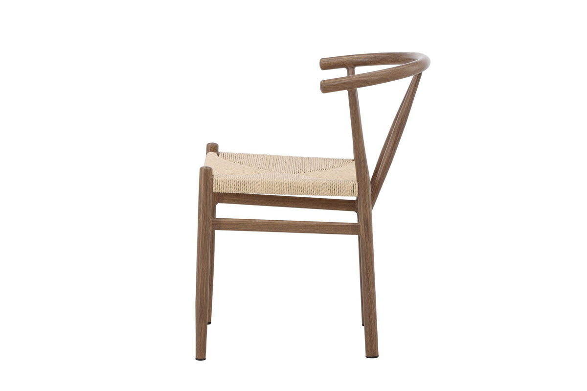 Esszimmerstuhl Alfons von Venture Home in Beige und Braun, Sitzfläche aus Rattan, Beine aus Stahl, schlichte skandinavische Form