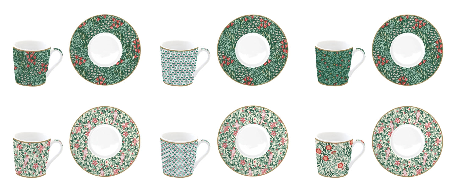 Coffee Mania 6er Espr.-Cup m. Unter. Fantasie florale 100 ml