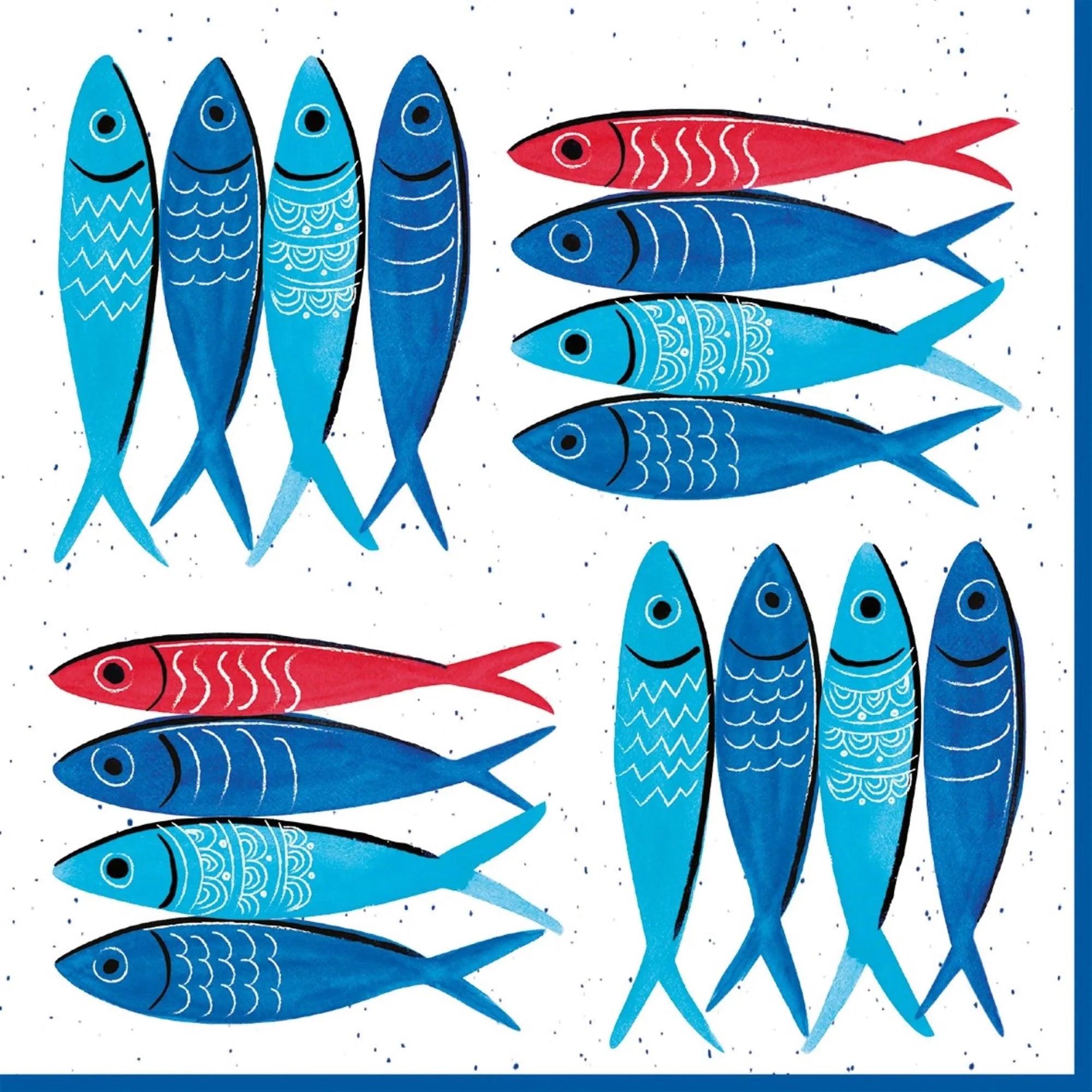 "Sardinen Party" Servietten von Easy Life: 20 Stk., 33x33 cm, buntes Design, ideal für Partys, umweltfreundlich, saugfähig, stilvoll.