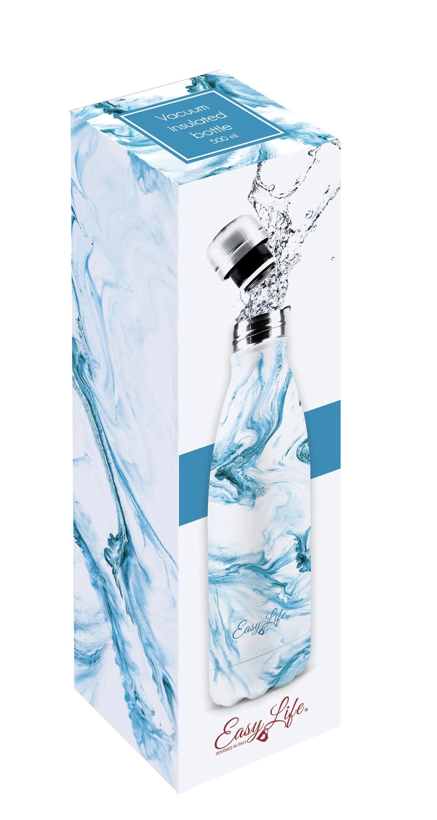 Doppelwandige Isolierflasche 500ml in Aqua von Easy Life, hält Getränke warm oder kalt, ideal für unterwegs und umweltfreundlich.