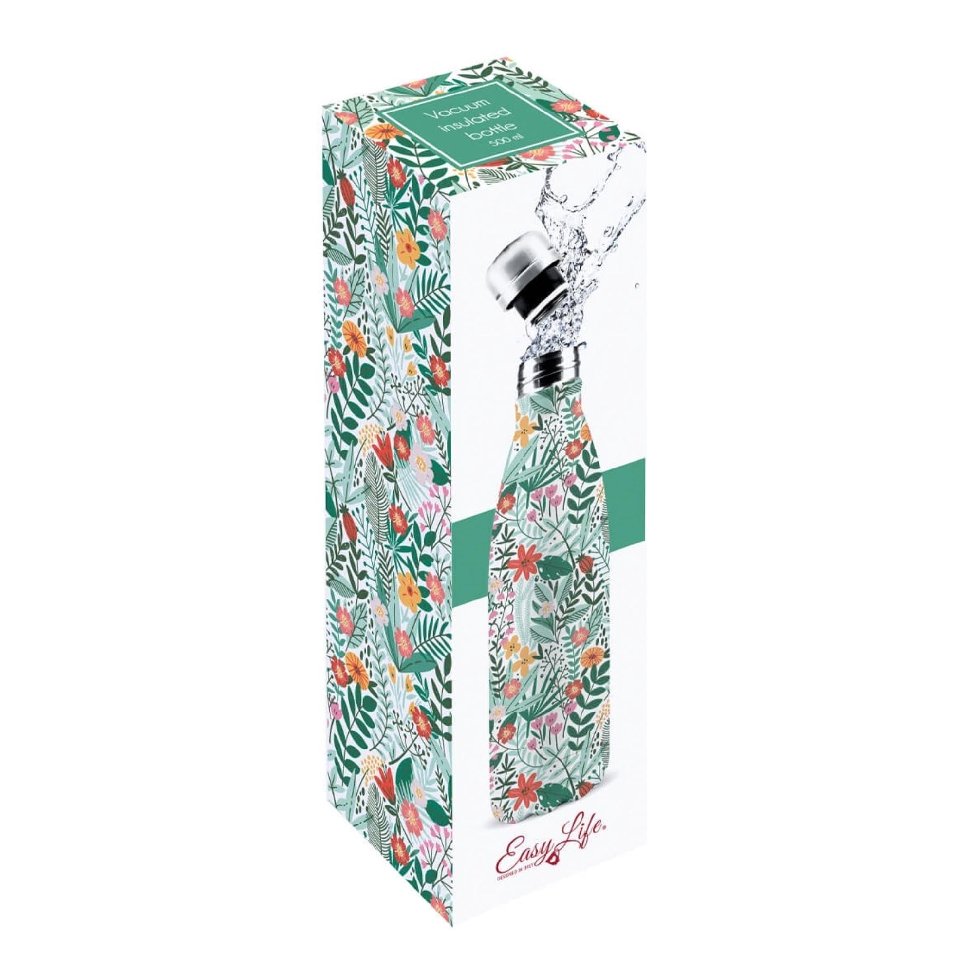 Stilvolle 500ml Isolierflasche Botanic von Easy Life, 12h Thermoeffekt.