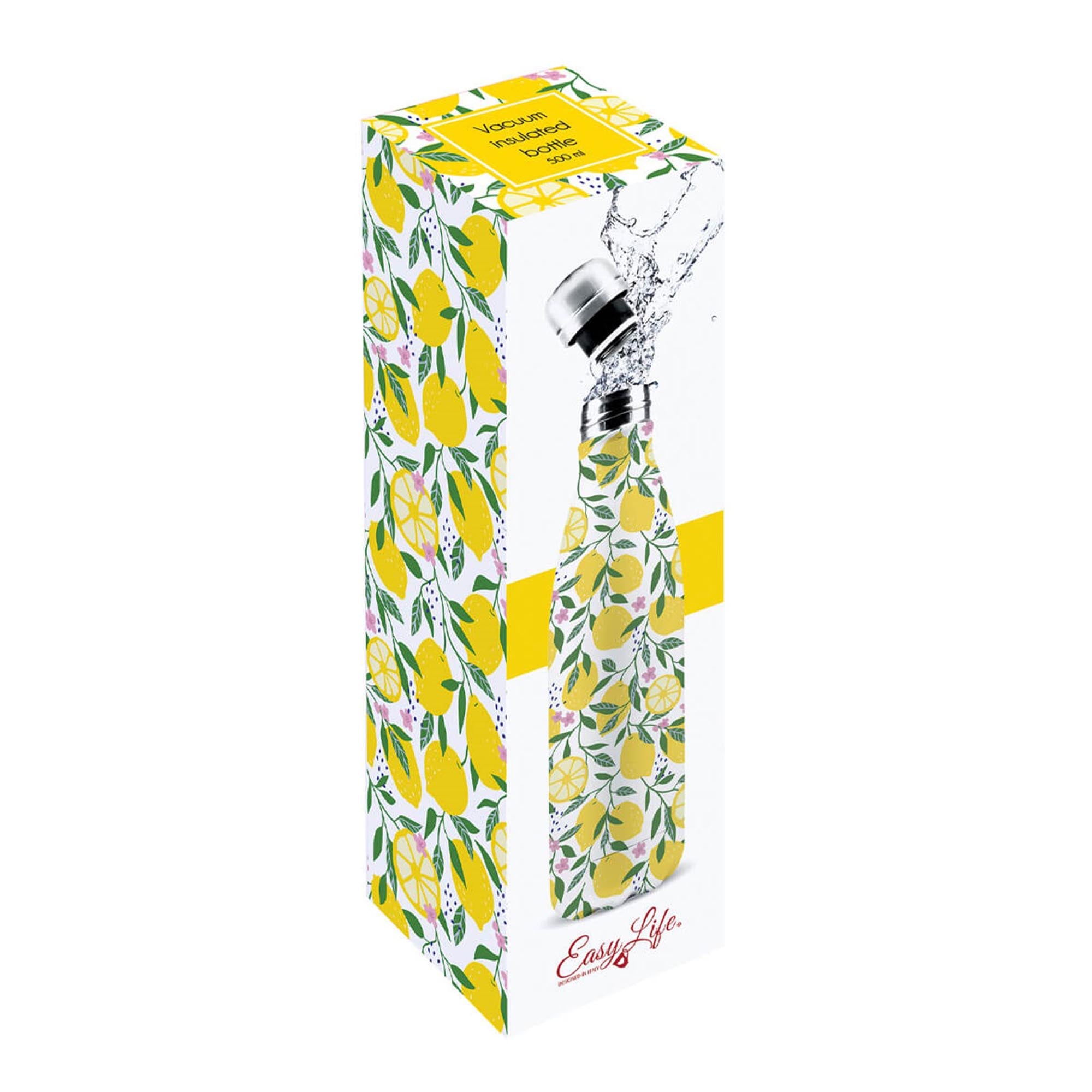 Moderne 500ml Isolierflasche in erfrischendem Lemon, doppelwandig für 12h heiße und 24h kalte Getränke. Perfekt für Sport, Büro und Reisen!