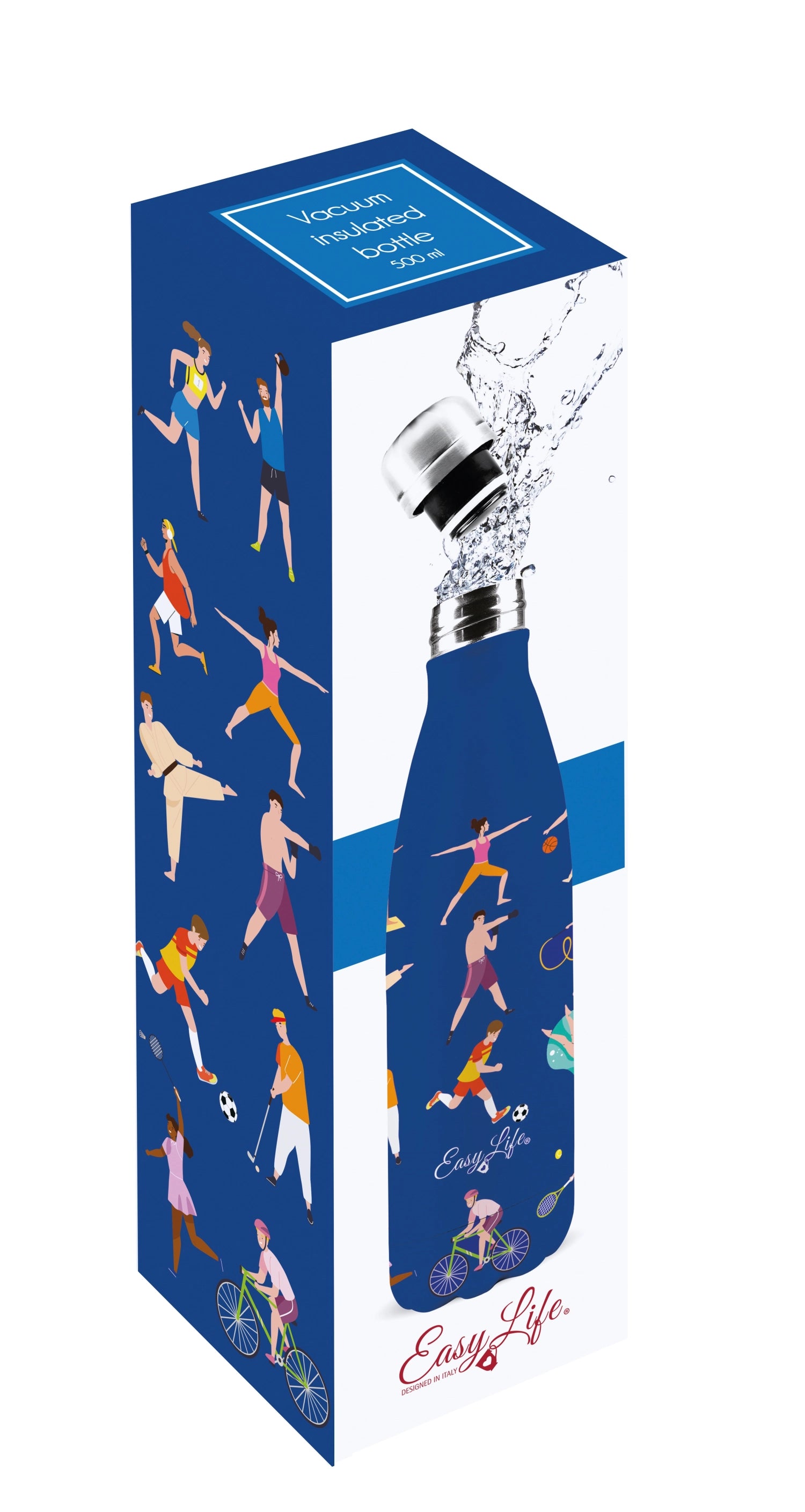 Stylische 500ml Isolierflasche von Easy Life, perfekt für Sport und Freizeit, sorgt für optimale Temperaturhaltung von Getränken.