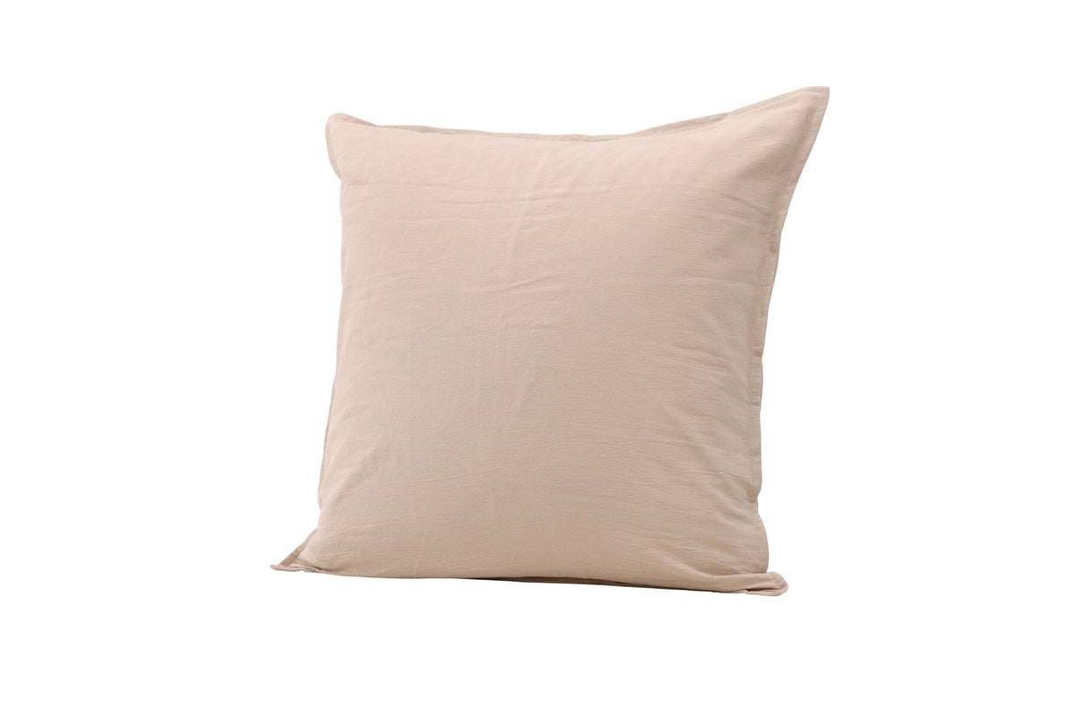 Beiger Kissenbezug Ronja aus 100 % Baumwolle, quadratische Form 45 x 45 cm, mit Reissverschluss und Passepoil-Rand auf der Rückseite.
