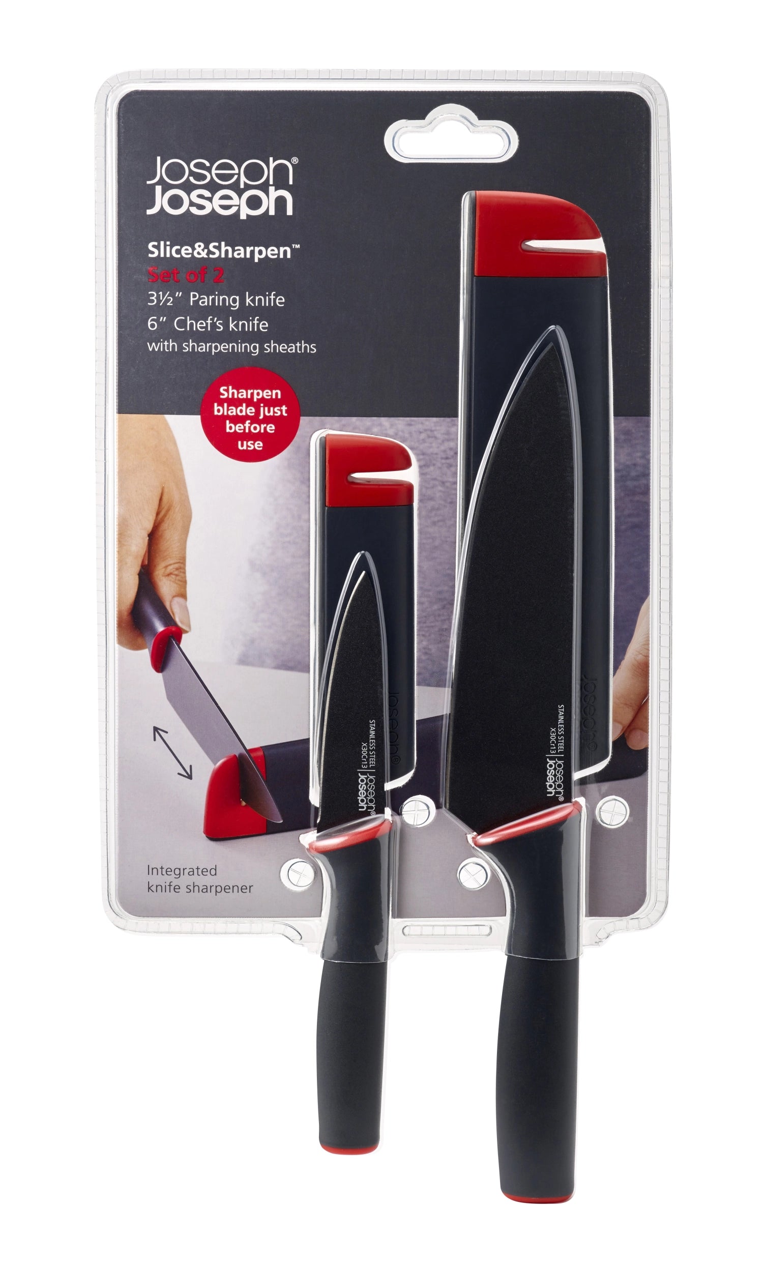 Set of 2 Slice Sh<tc>aRPE</tc>ning Tools u.Kochm. m. Sh<tc>aRPE</tc>r, Red grey