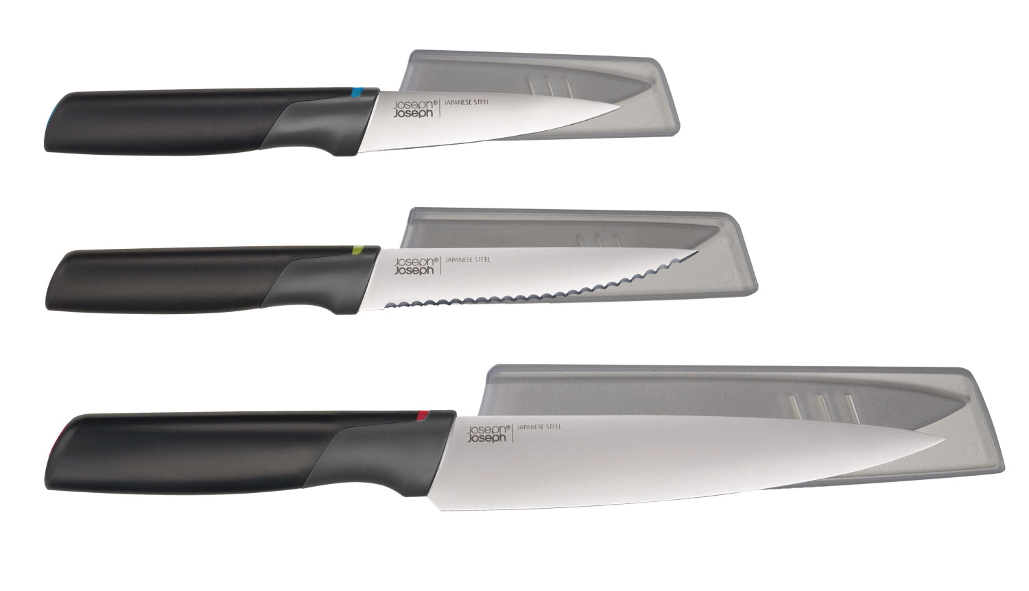 3-tlg. Elevate Messer in Schwarz präsentiert im Onlineshop von KAQTU Design AG. Küchenmesser ist von Joseph Joseph