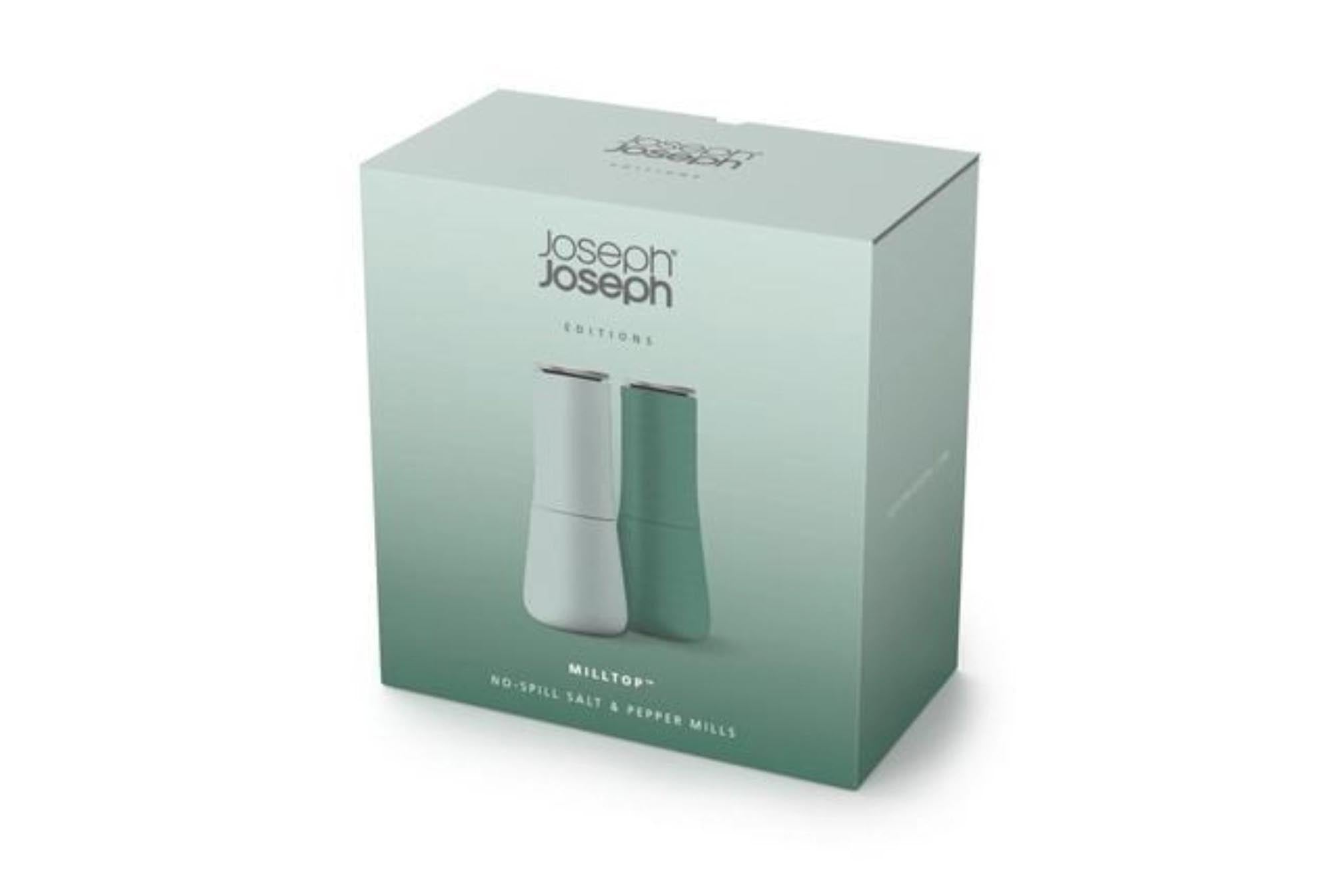 Stilvolle Joseph Joseph Milltop Mühle: Kompakt, langlebig, mit einstellbarer Mahlstärke für frisches Salz & Pfeffer. Perfekt für jede Küche.