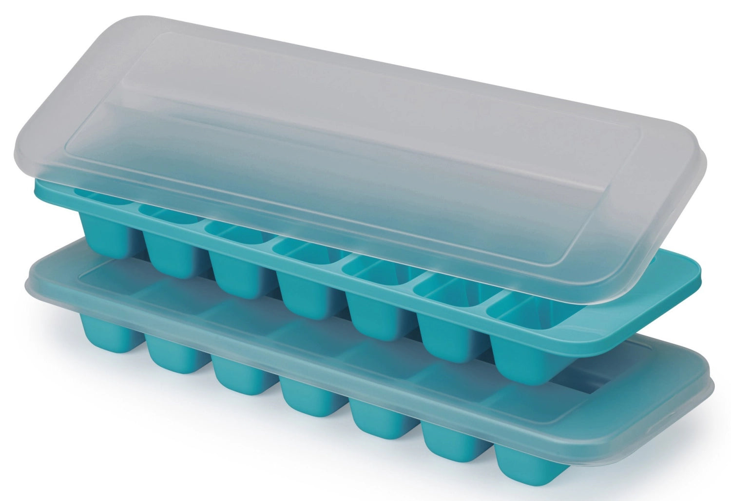Praktisches 2er Set Eiswürfelbehälter von Joseph Joseph mit Easy-fill-Design für einfaches Befüllen und sauberes Einfrieren.