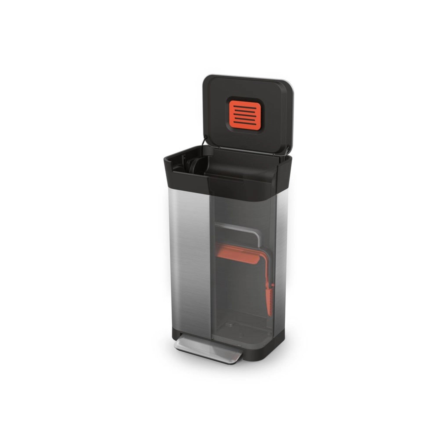 Elegante Titan Recycling Station aus grauem Edelstahl, 39x33x68 cm, ideal für effiziente Mülltrennung und modernes Design in jedem Raum.
