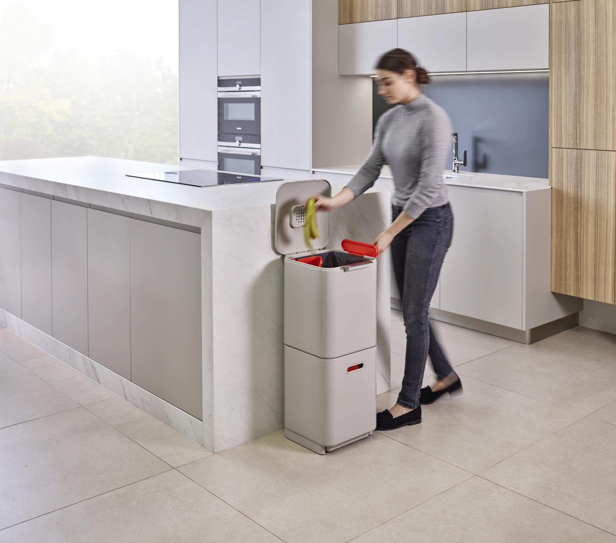 Eleganter 40L Abfalltrenner mit innovativen Trennfächern, stone.